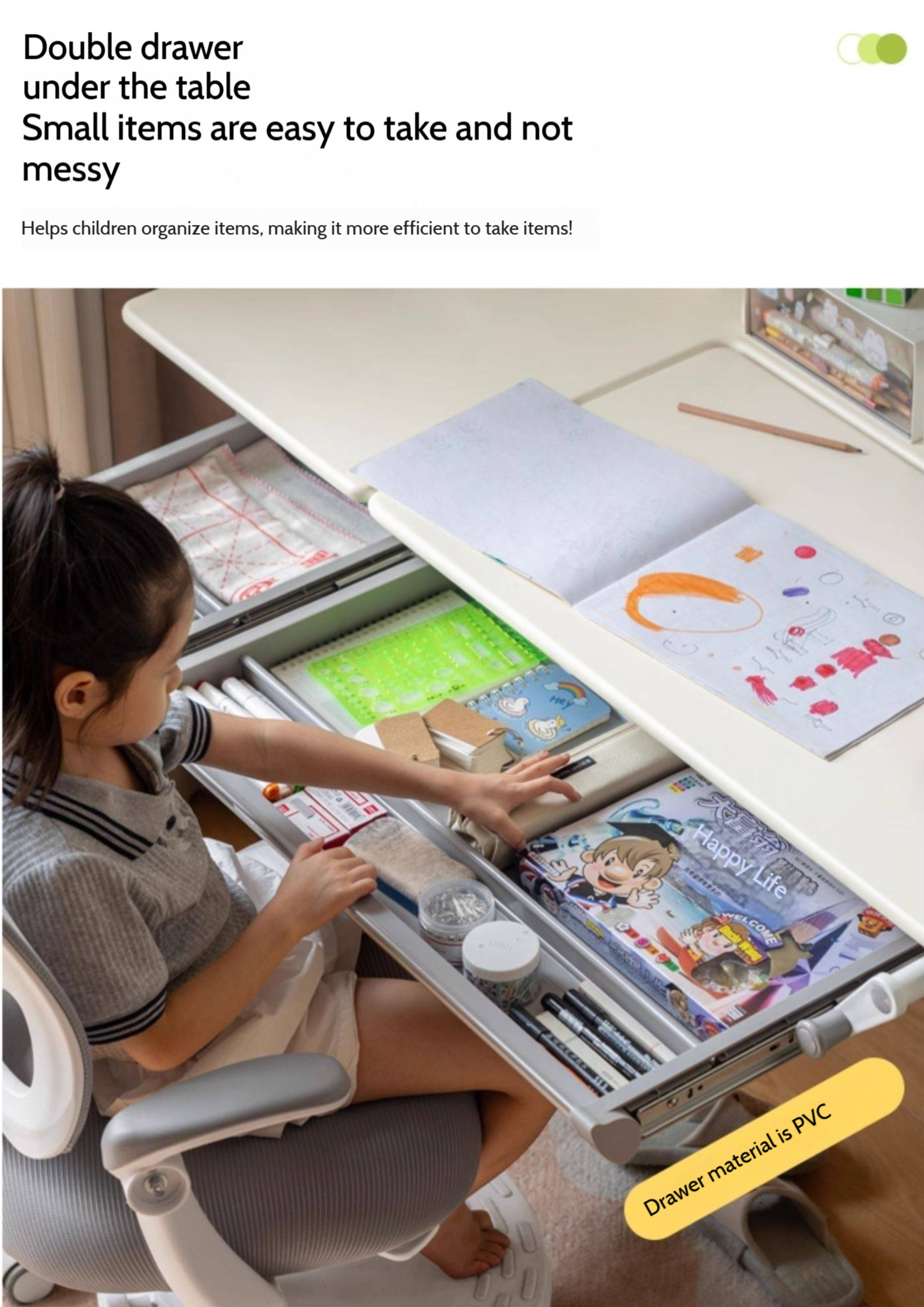 Solid Rubberwood Cream Style Children's Learning Desk