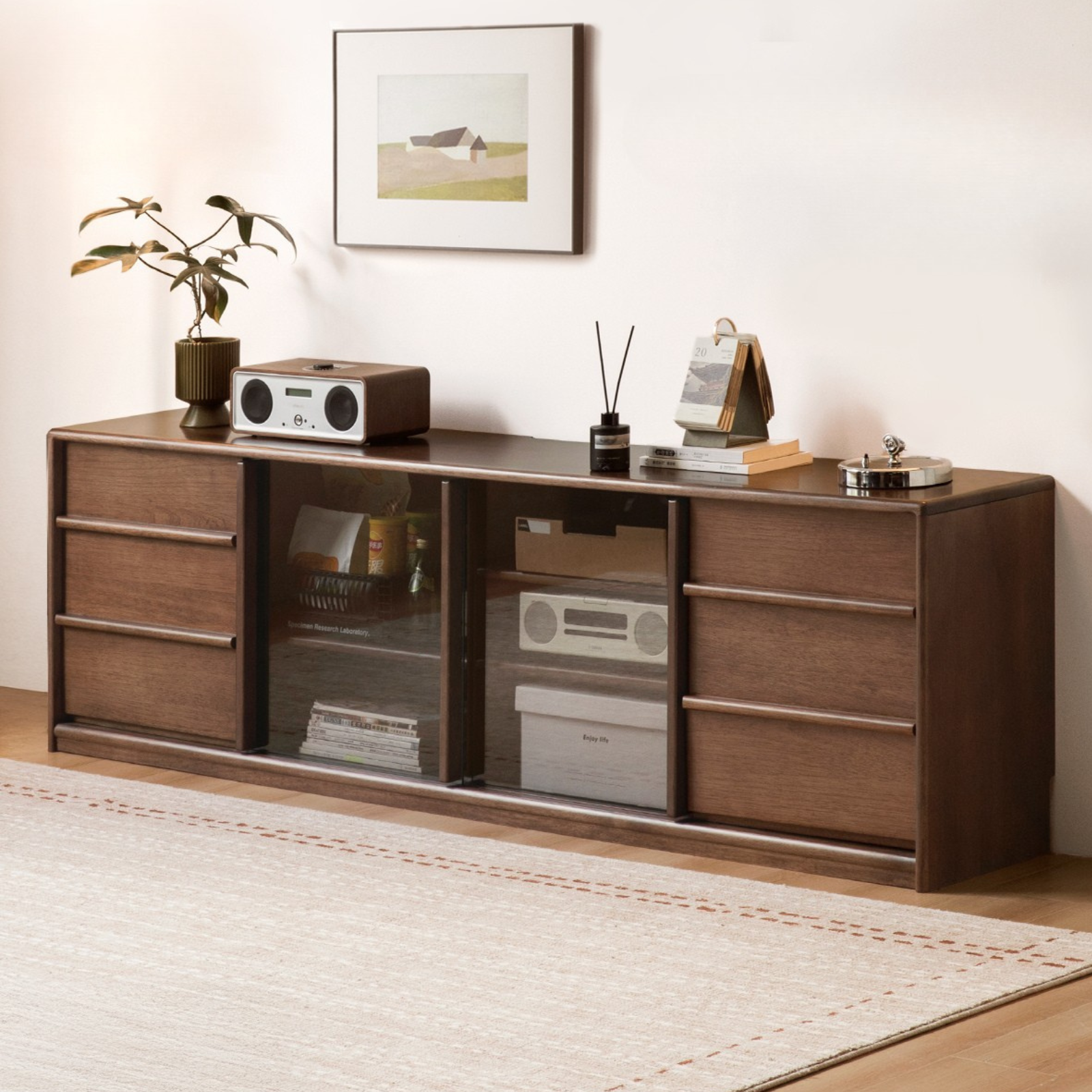 Golden Sandalwood Solid Wood TV Cabinet