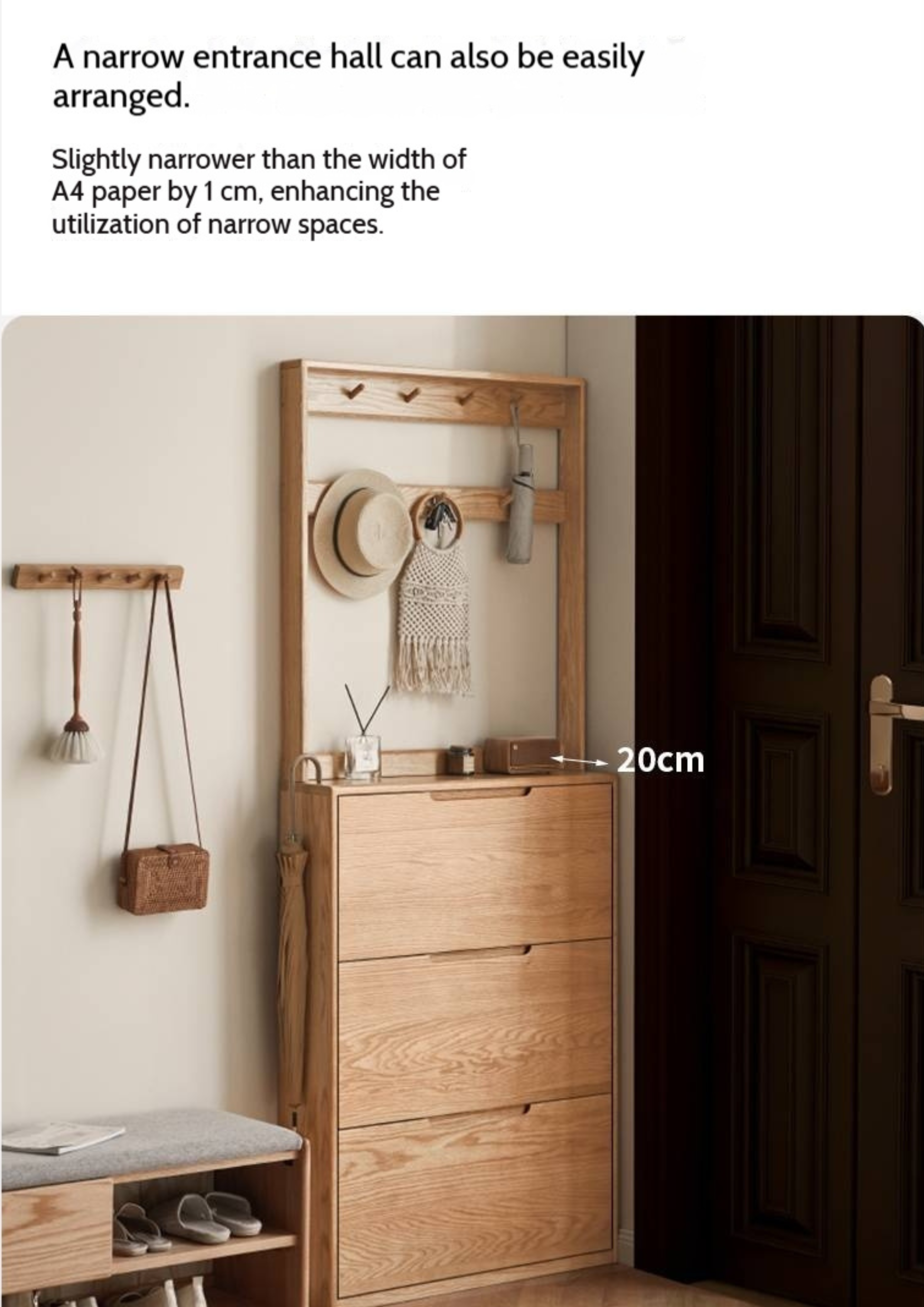 Oak, Poplar Solid Wood Ultra Thin Shoe Cabinet