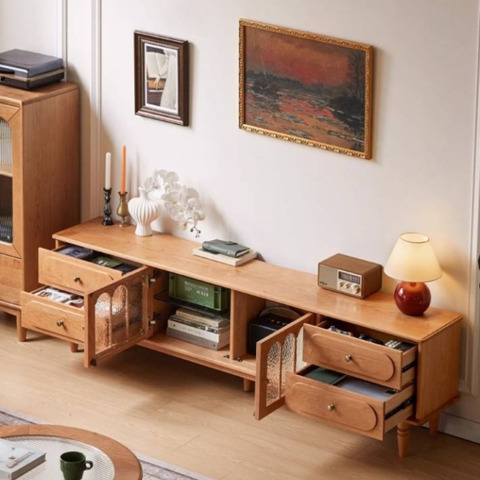 Cherry Solid Wood Style French Retro TV Stand