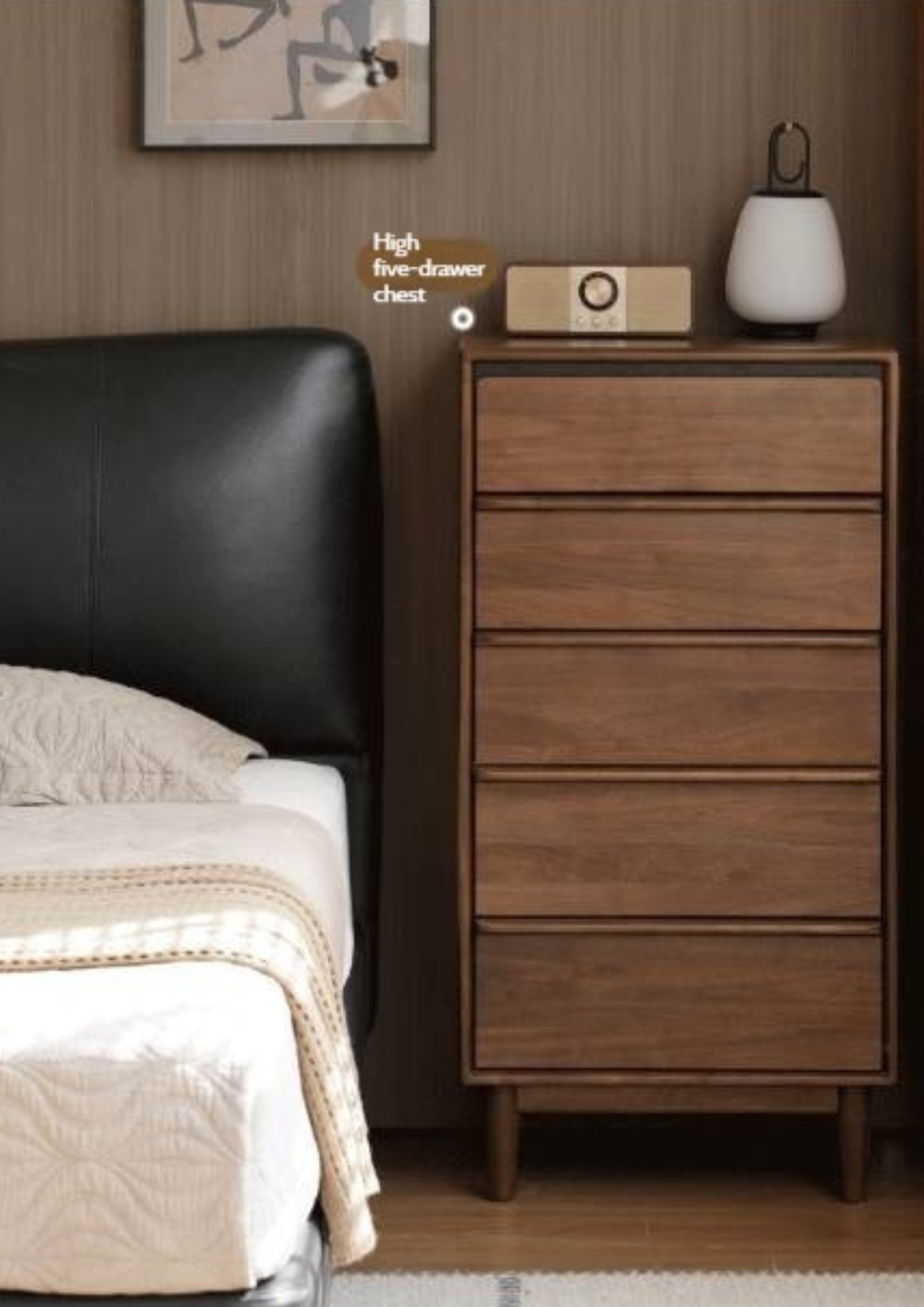 Black Walnut Solid Wood Cabinet Italian Light Luxury Chest of Drawers