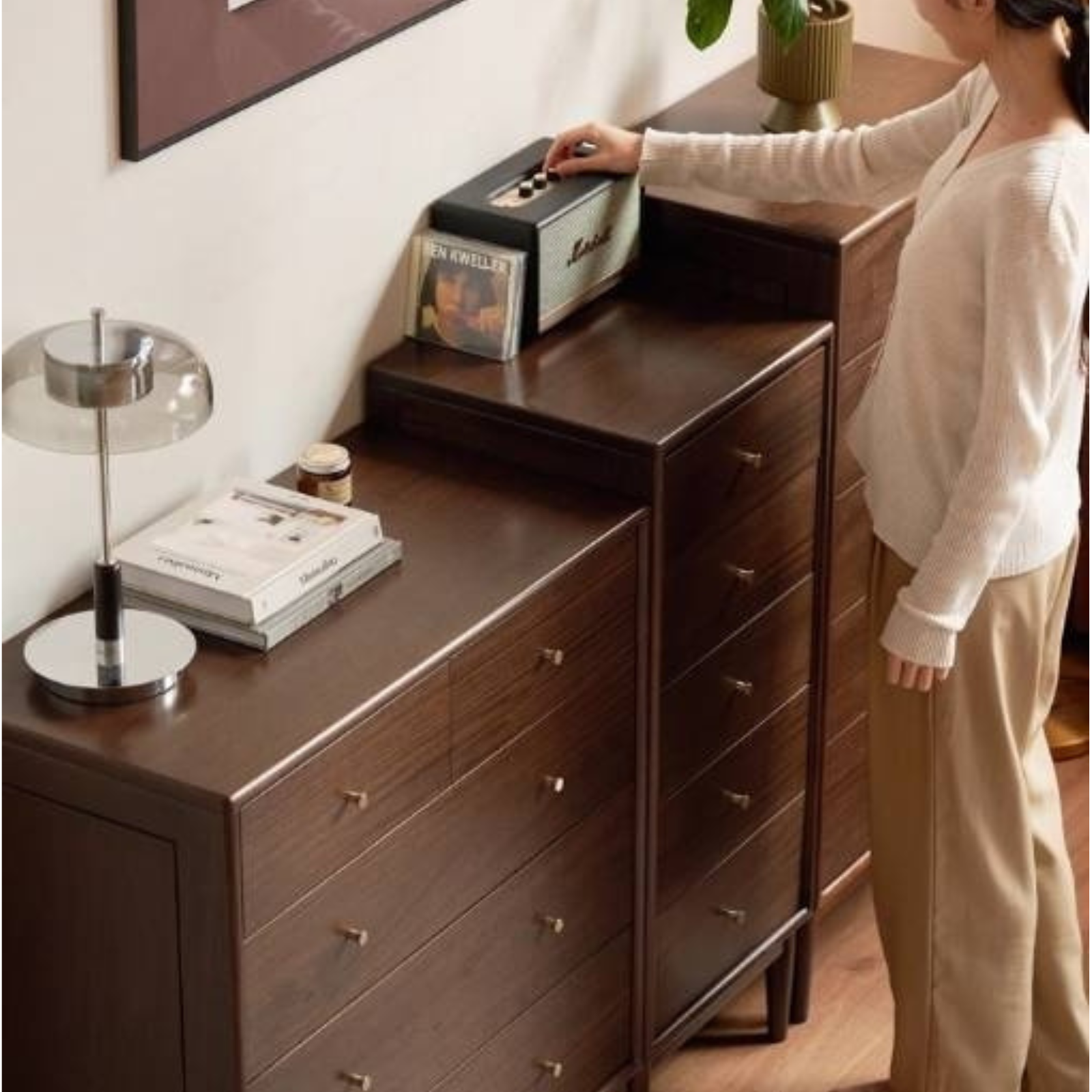 Red Zebrawood Solid Wood Modern Minimalist Chest of Drawers