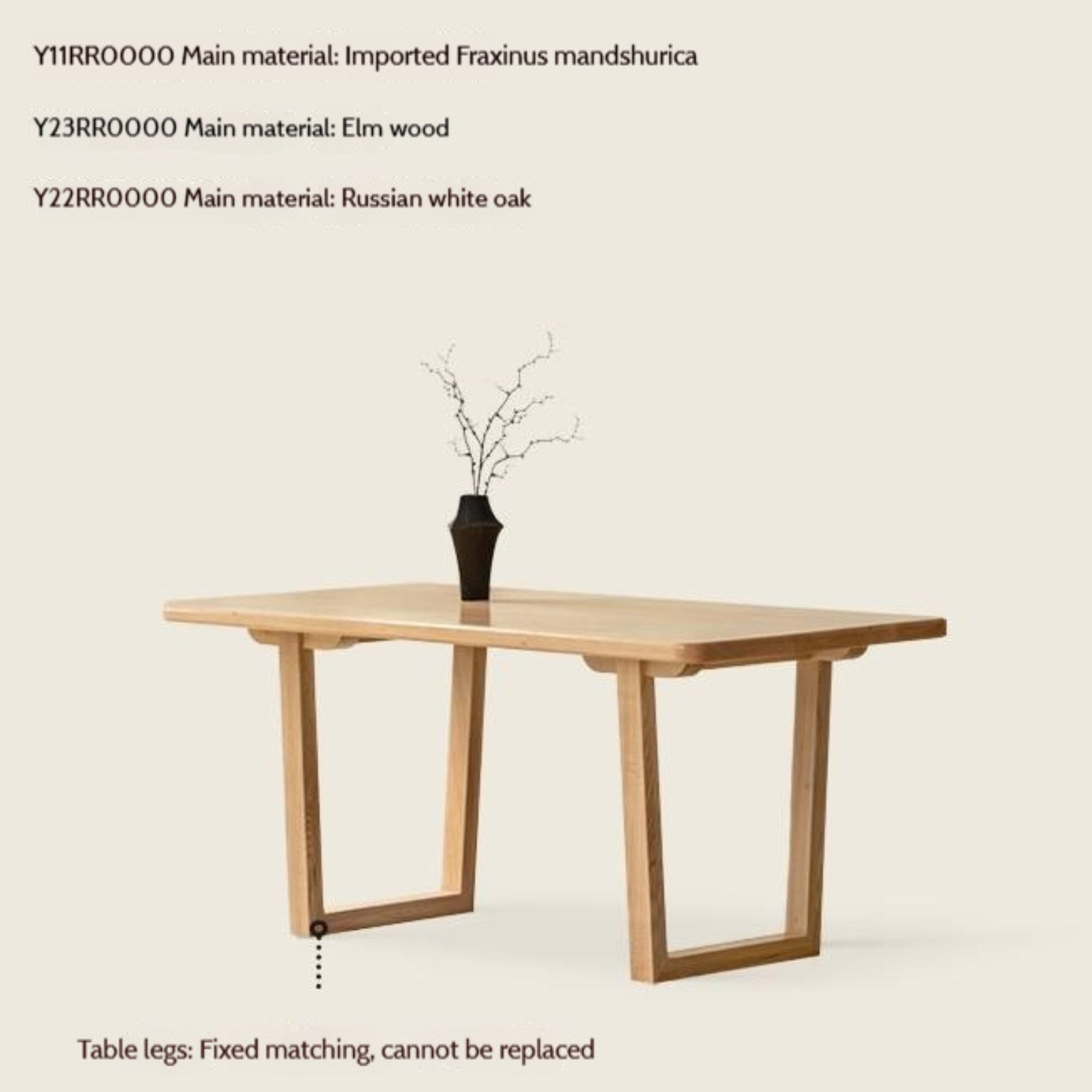 Ash, Oak, Elm Solid Wood Wabi Sabi Style Dining Table