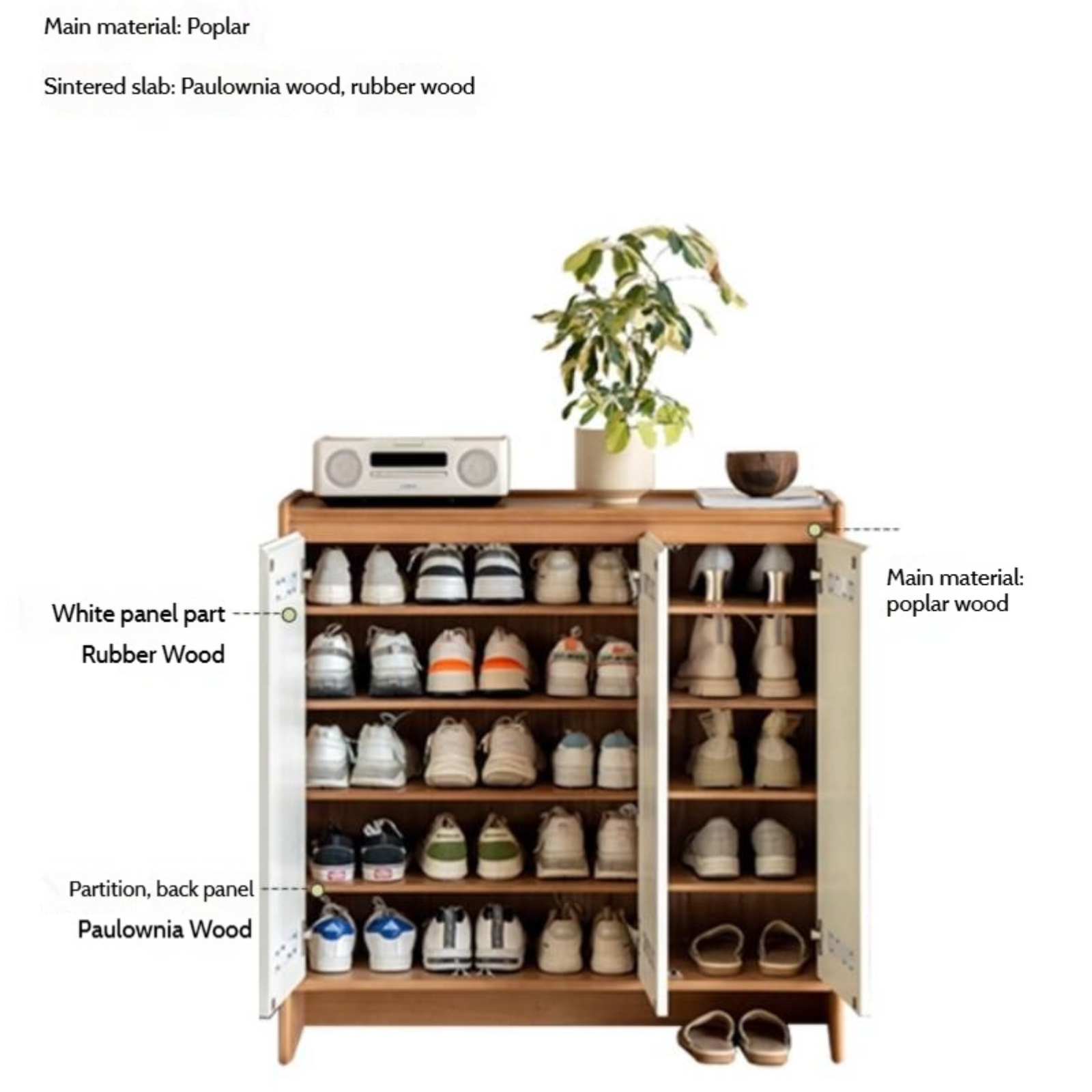 Solid Rubber Wood, Poplar Solid Wood Shoe Cabinet