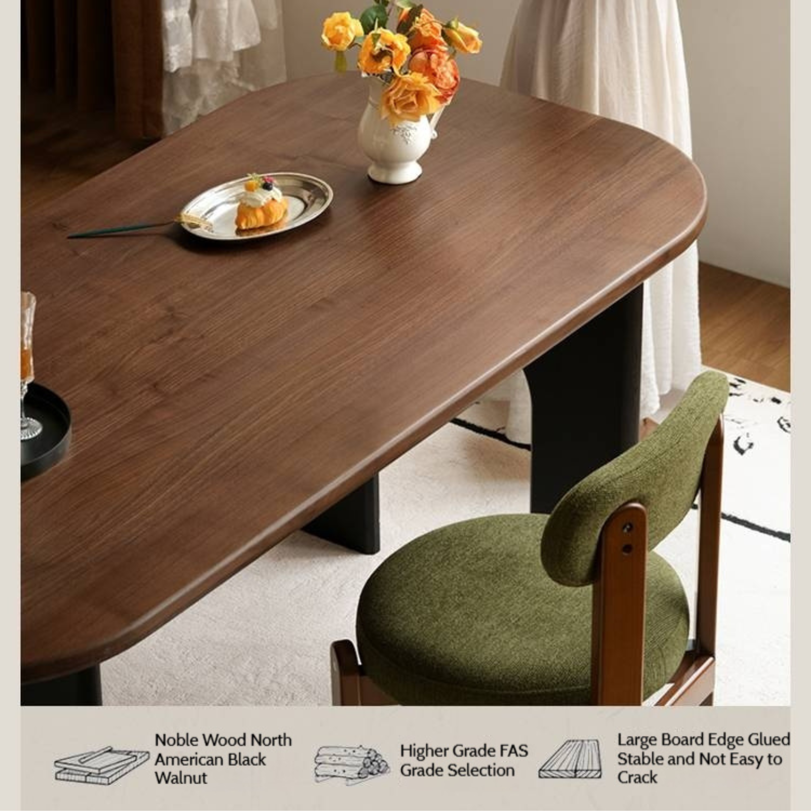 Black Walnut Solid Wood French Retro Style Dining Table