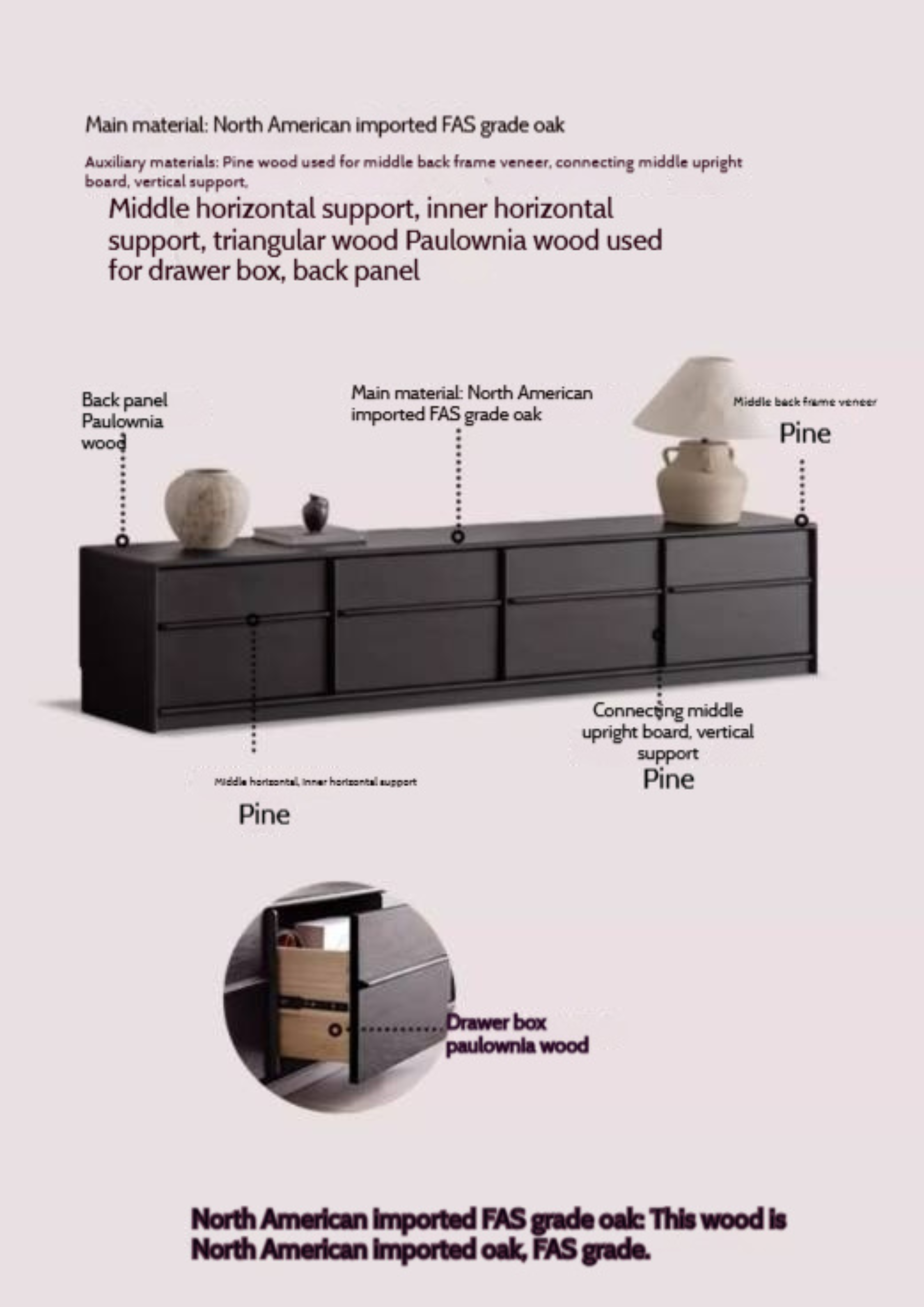 Oak Solid Wood Skeleton Line Modern TV Stand