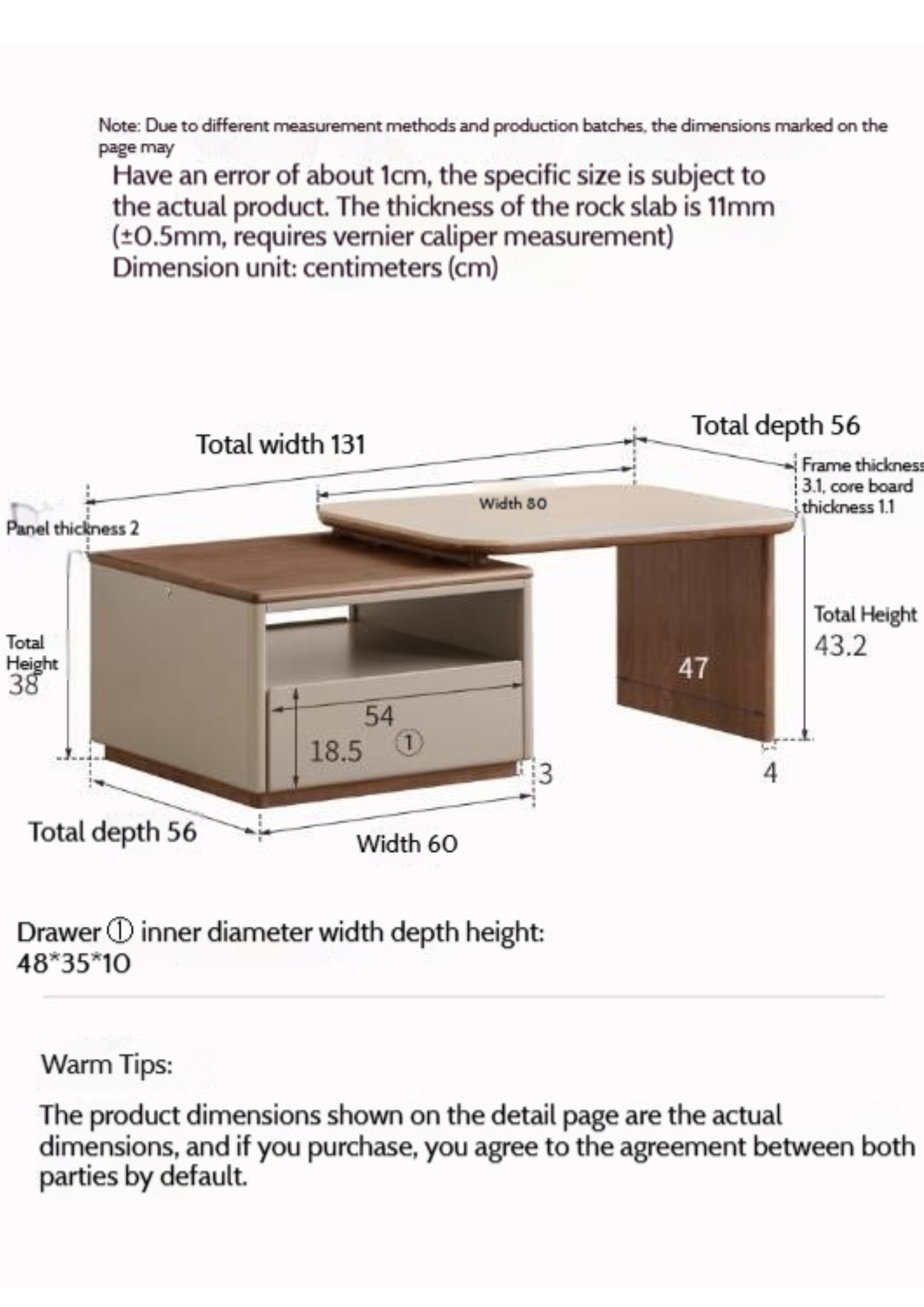 Black Walnut Solid Wood Italian Light Luxury Rock Plate Coffee Table