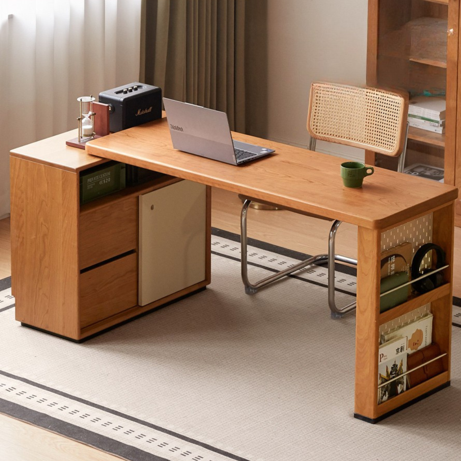 Cherry Solid Wood Vintage Style Office Desk