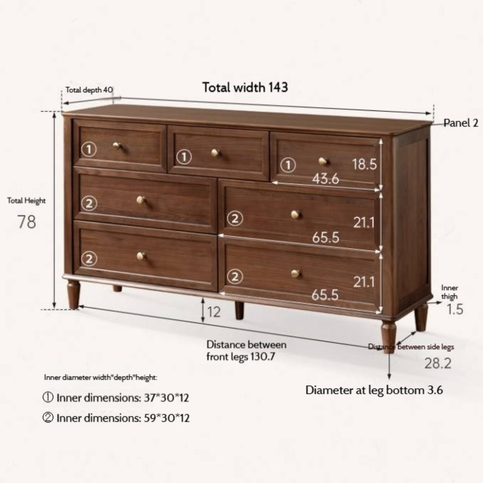 Black Walnut Solid Wood American Retro Chest of Drawers