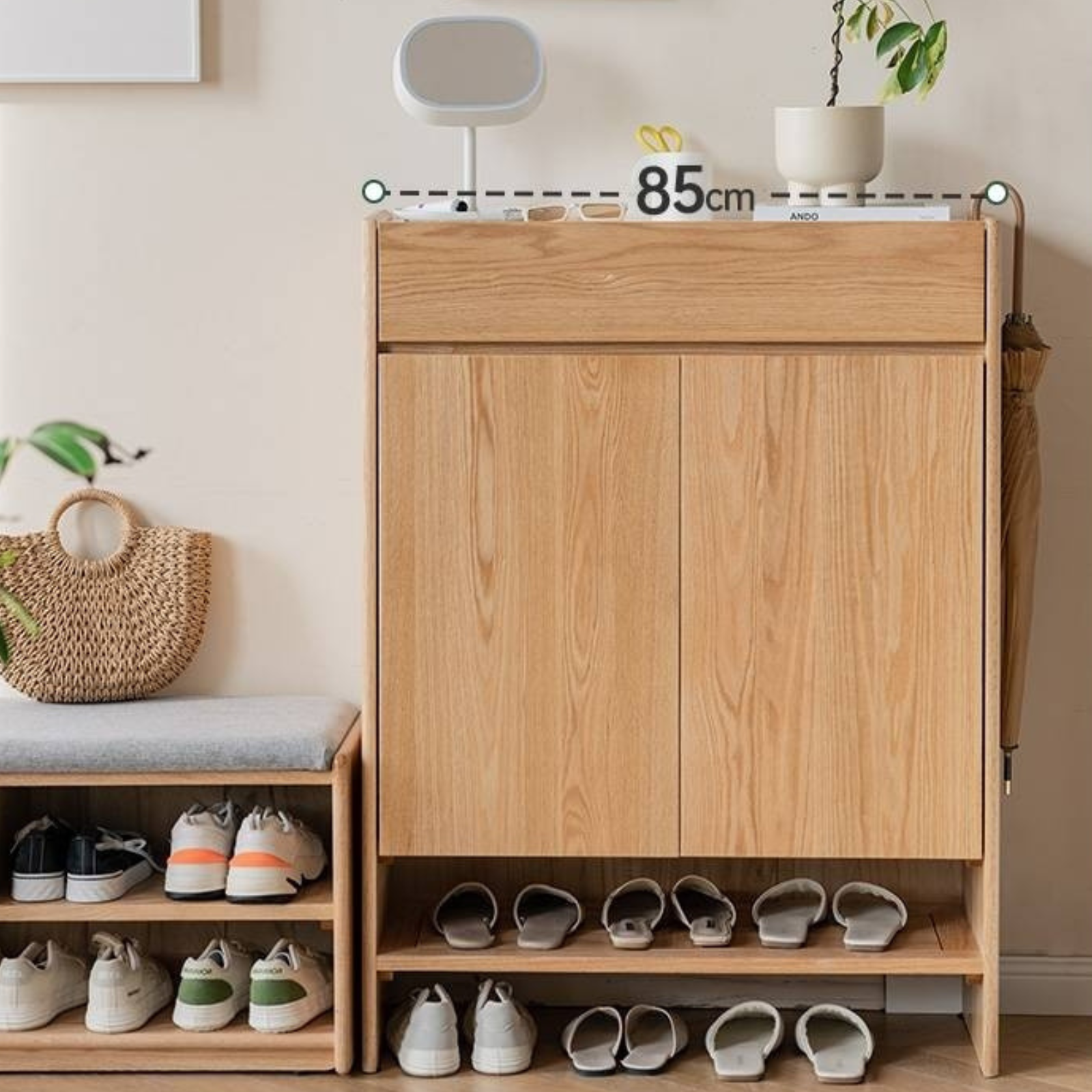 Oak Solid Wood Nordic Rock Slab Shoe Cabinet