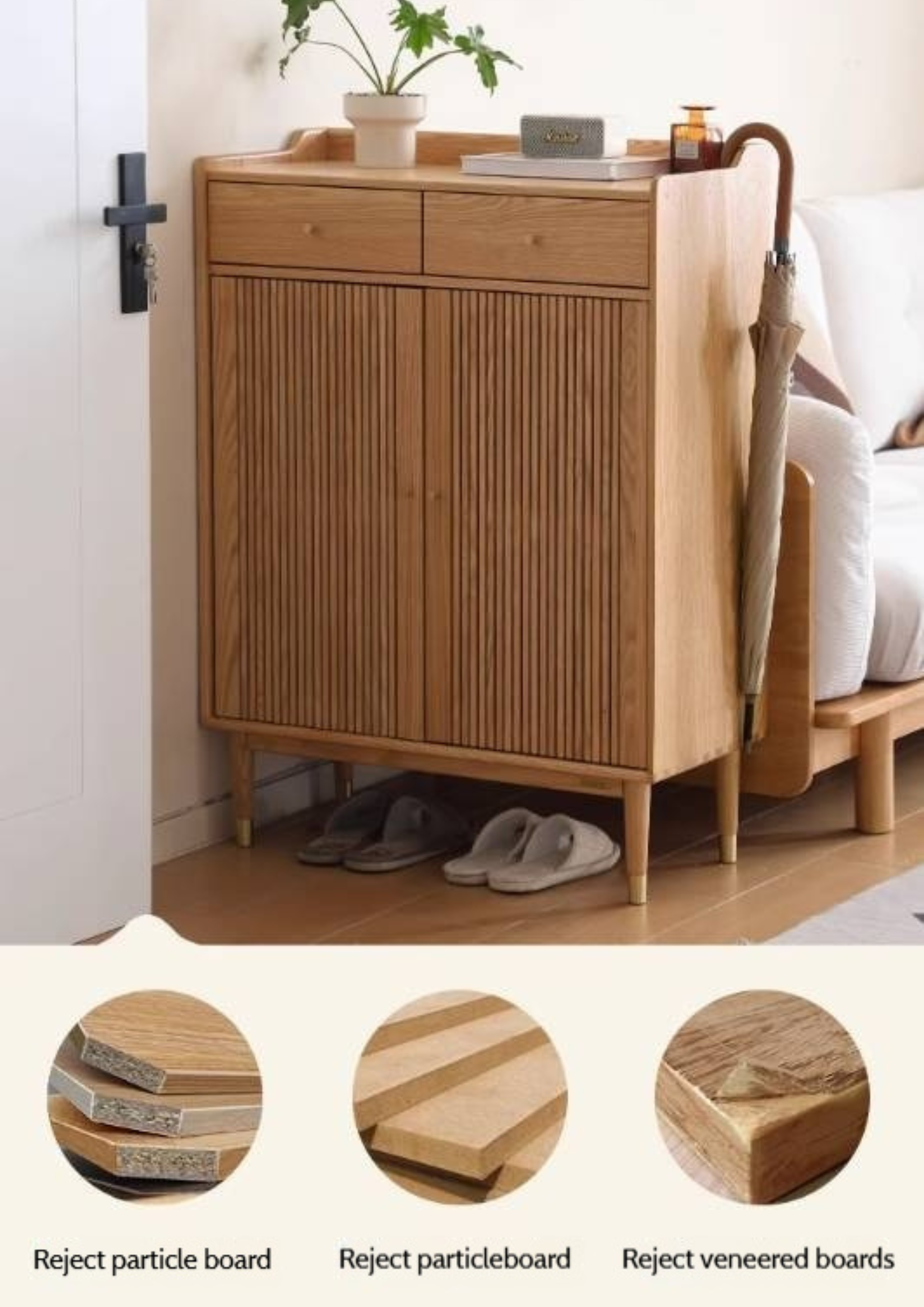Oak Modern Nordic Shoe Cabinet.