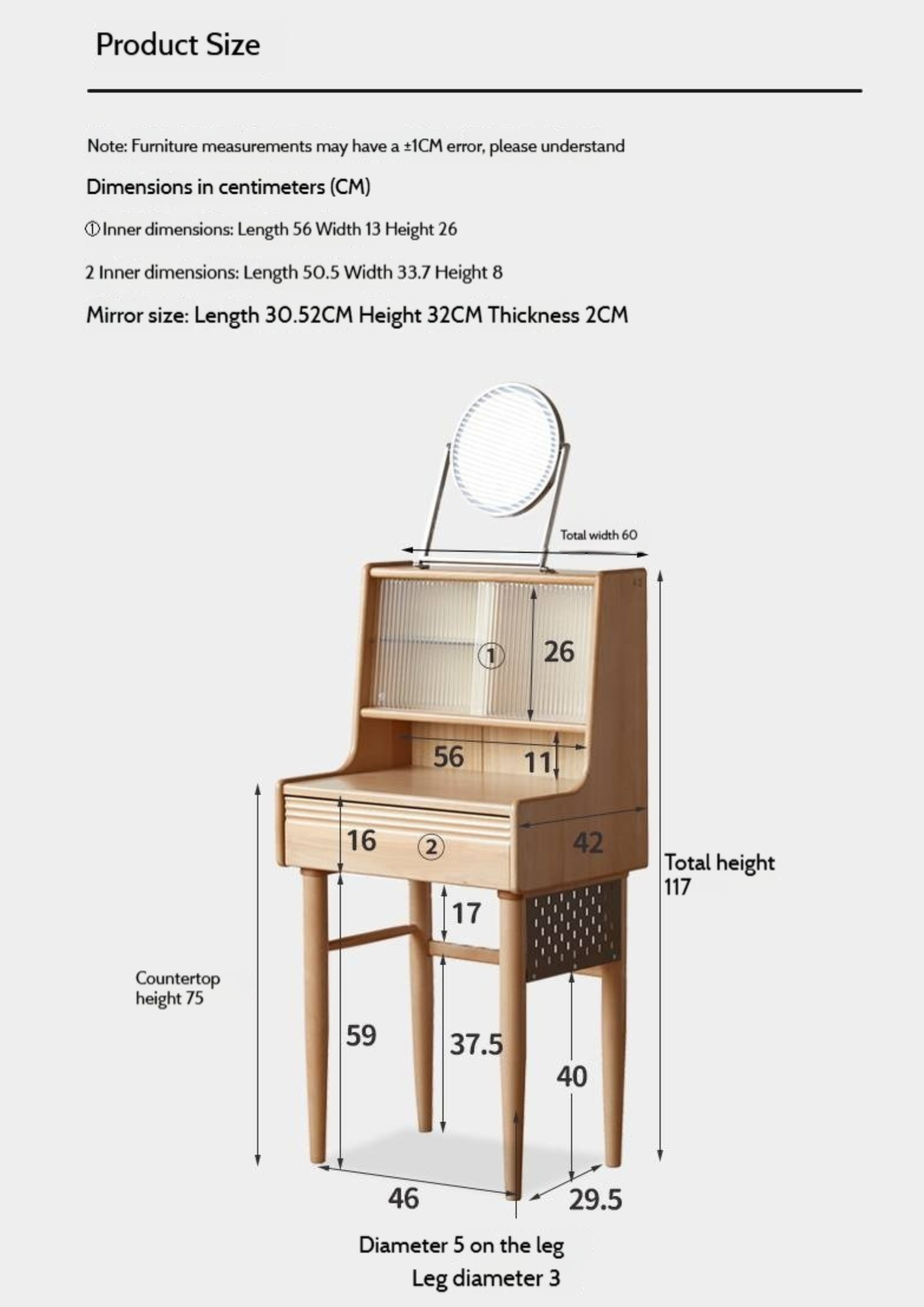 Beech Solid Wood Multifunctional Dressing Table Makeup