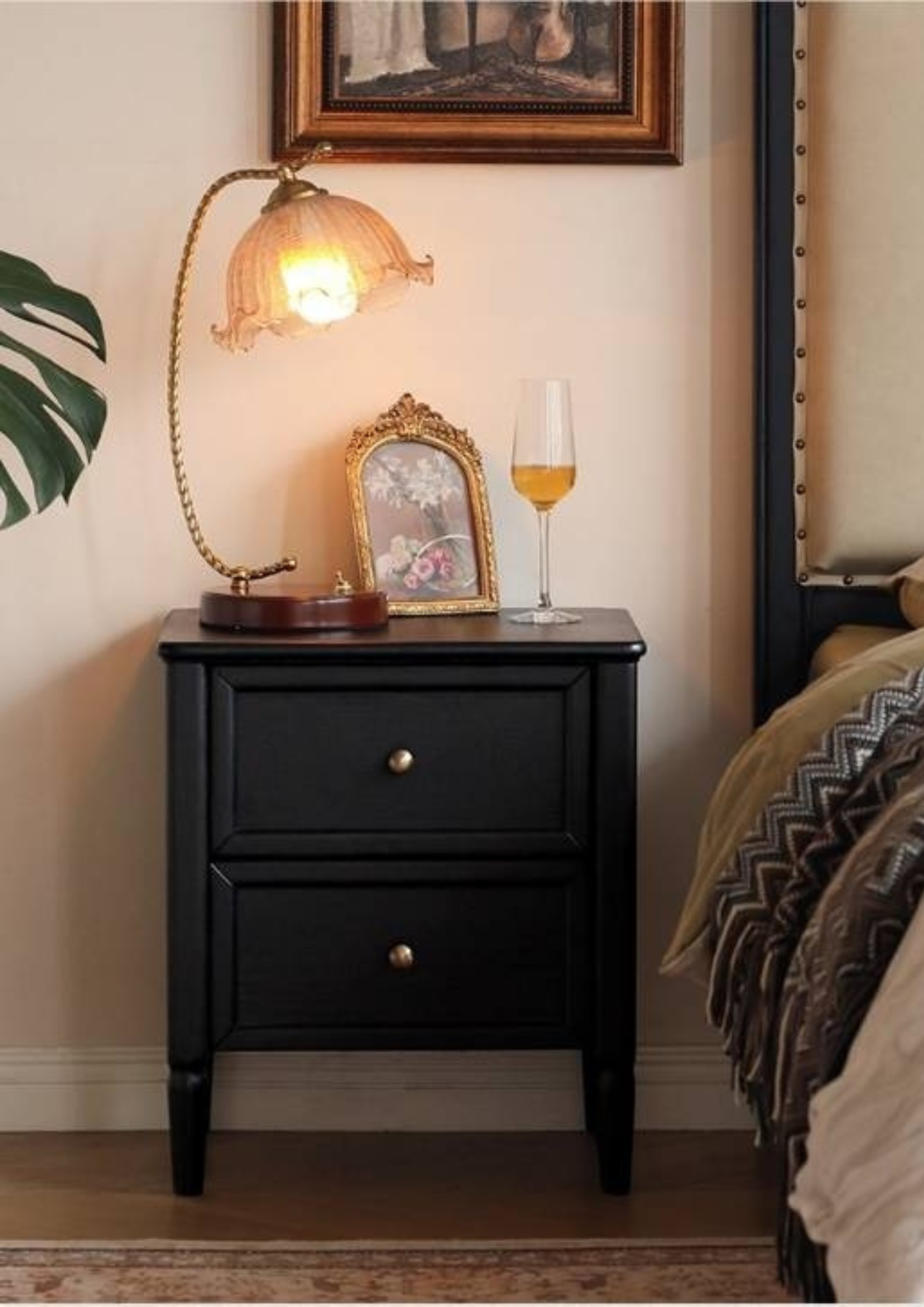 Solid Rubberwood Retro Style, American Style Nightstand