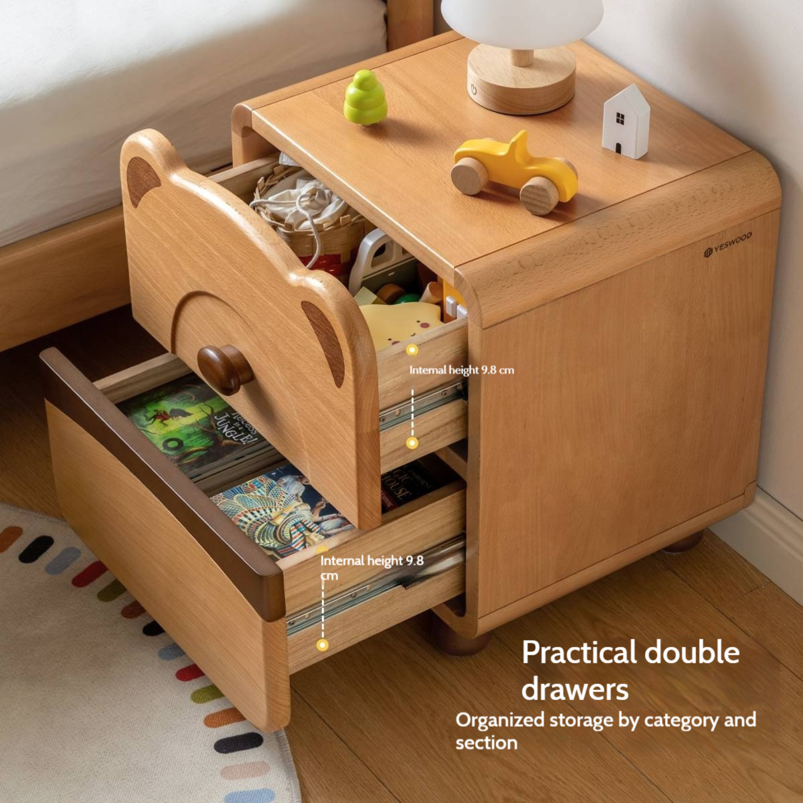 Beech Solid Wood Children s Cartoon Bear Nightstand