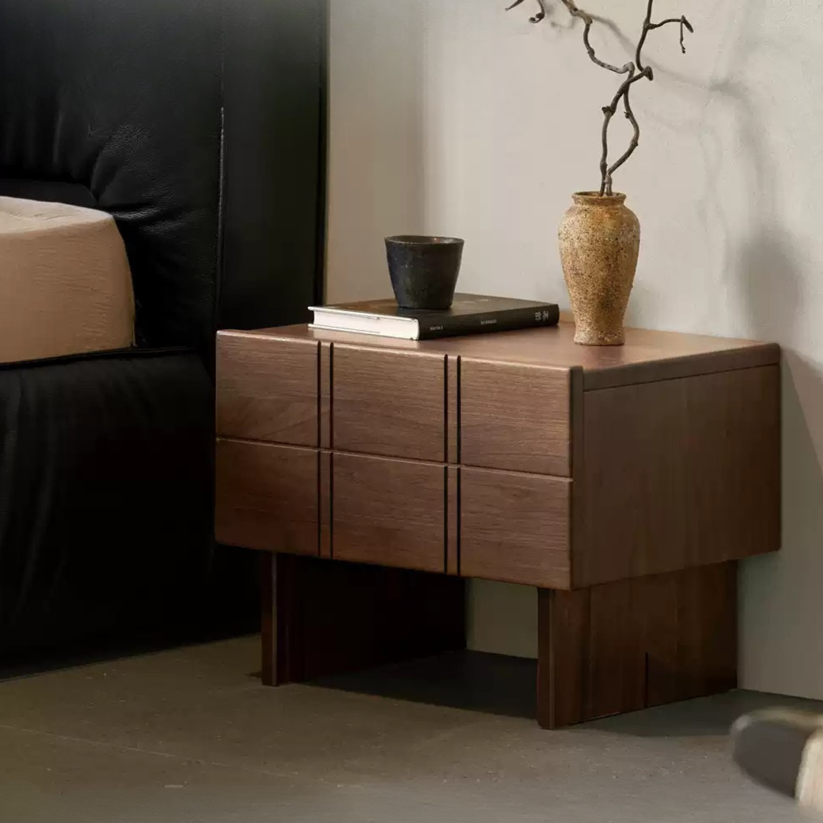 Black Walnut, Oak Wood Wabi-Sabi Style Nightstand