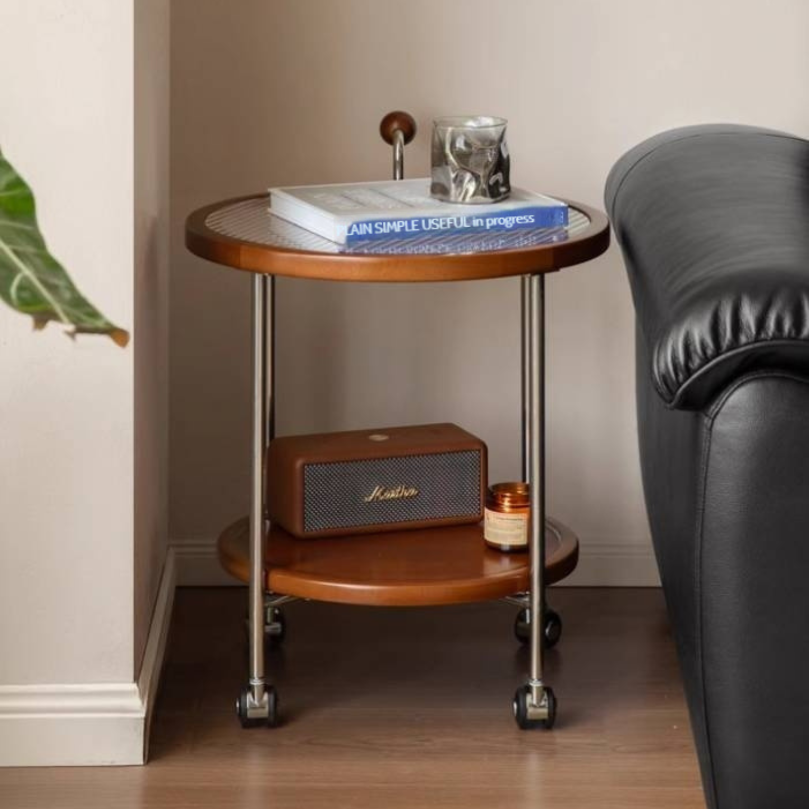 Beech Solid Wood Vintage Style Double Layer Glass Coffee Table