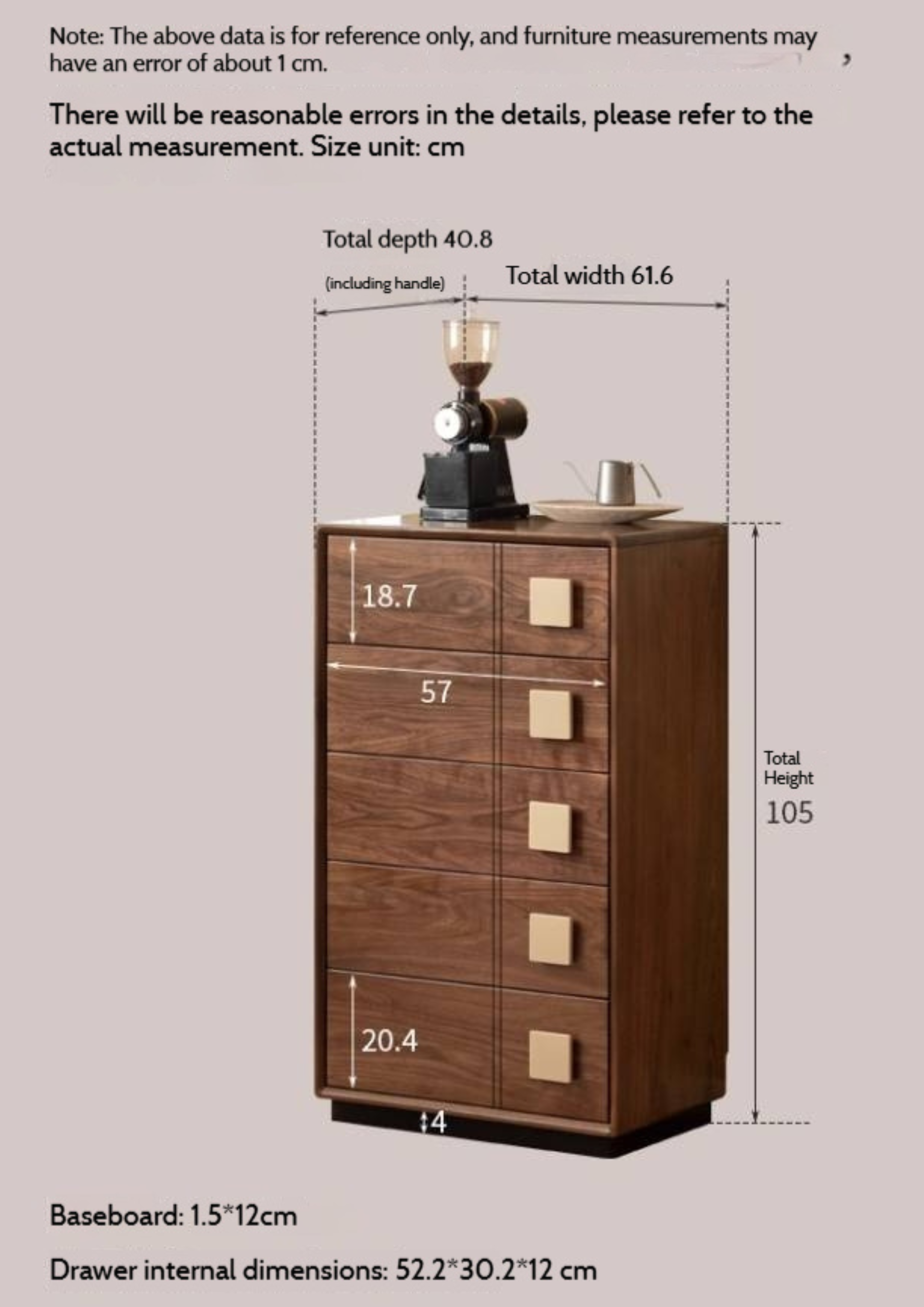 Black Walnut Solid Wood Retro Style Five-Drawer Chest