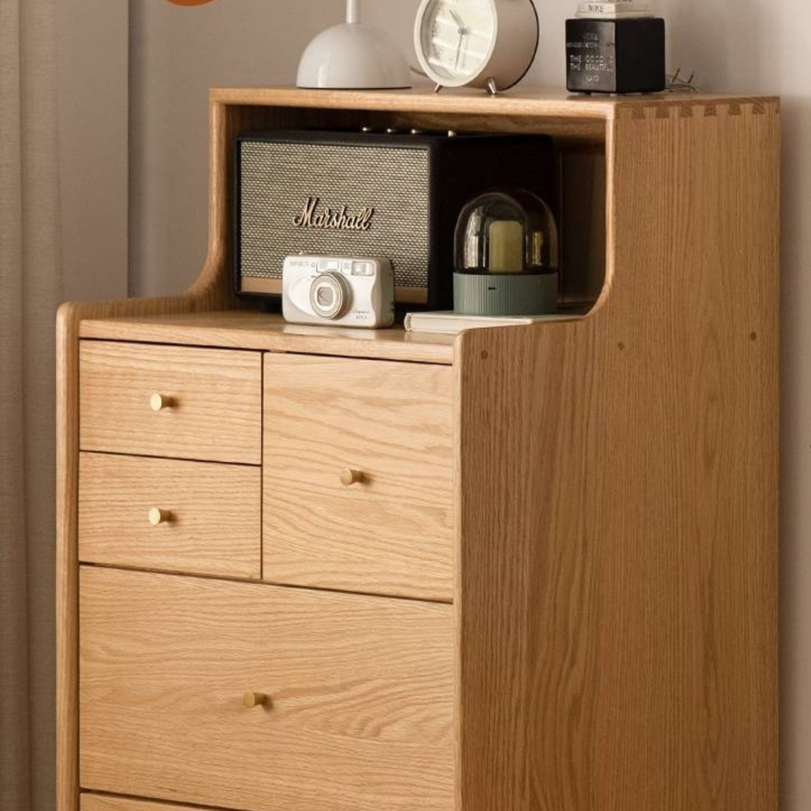 Oak Solid Wood Side Cabinet, Six-Drawer Chest.