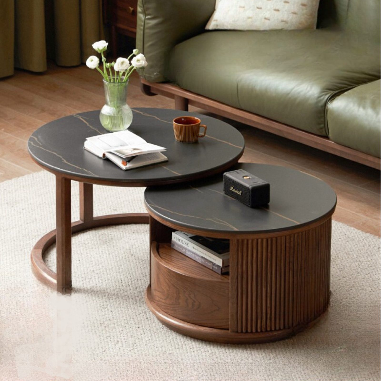 Oak Solid Wood Italian Light Luxury Rock Plate Coffee Table