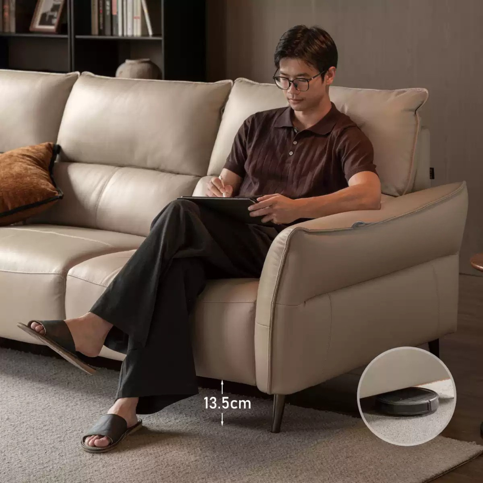 Genuine Top Grain Leather  Modern Sofa, Clean Line Contemporary Design