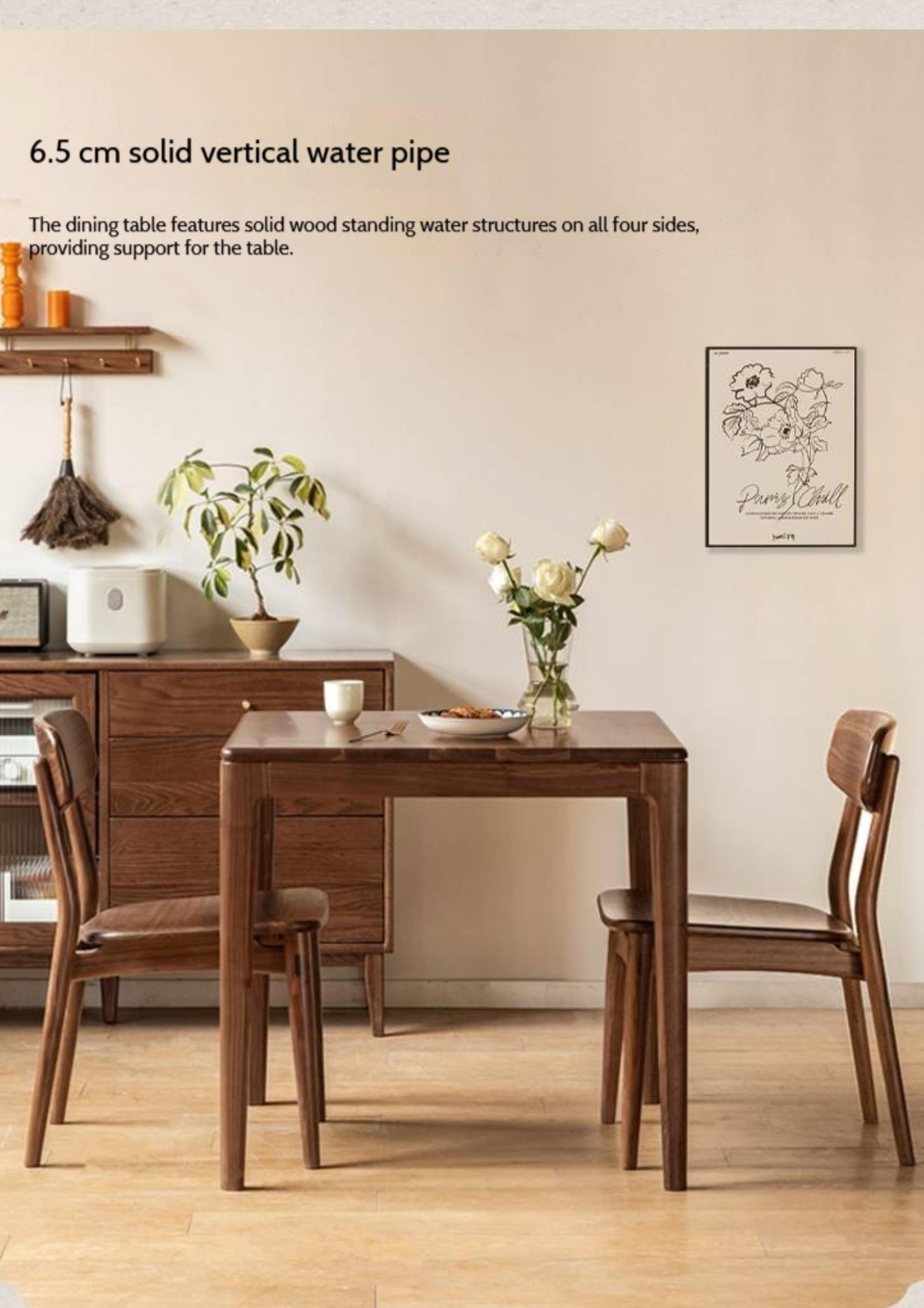 Black Walnut, Oak Solid Wood Modern Rock Board Dining Table