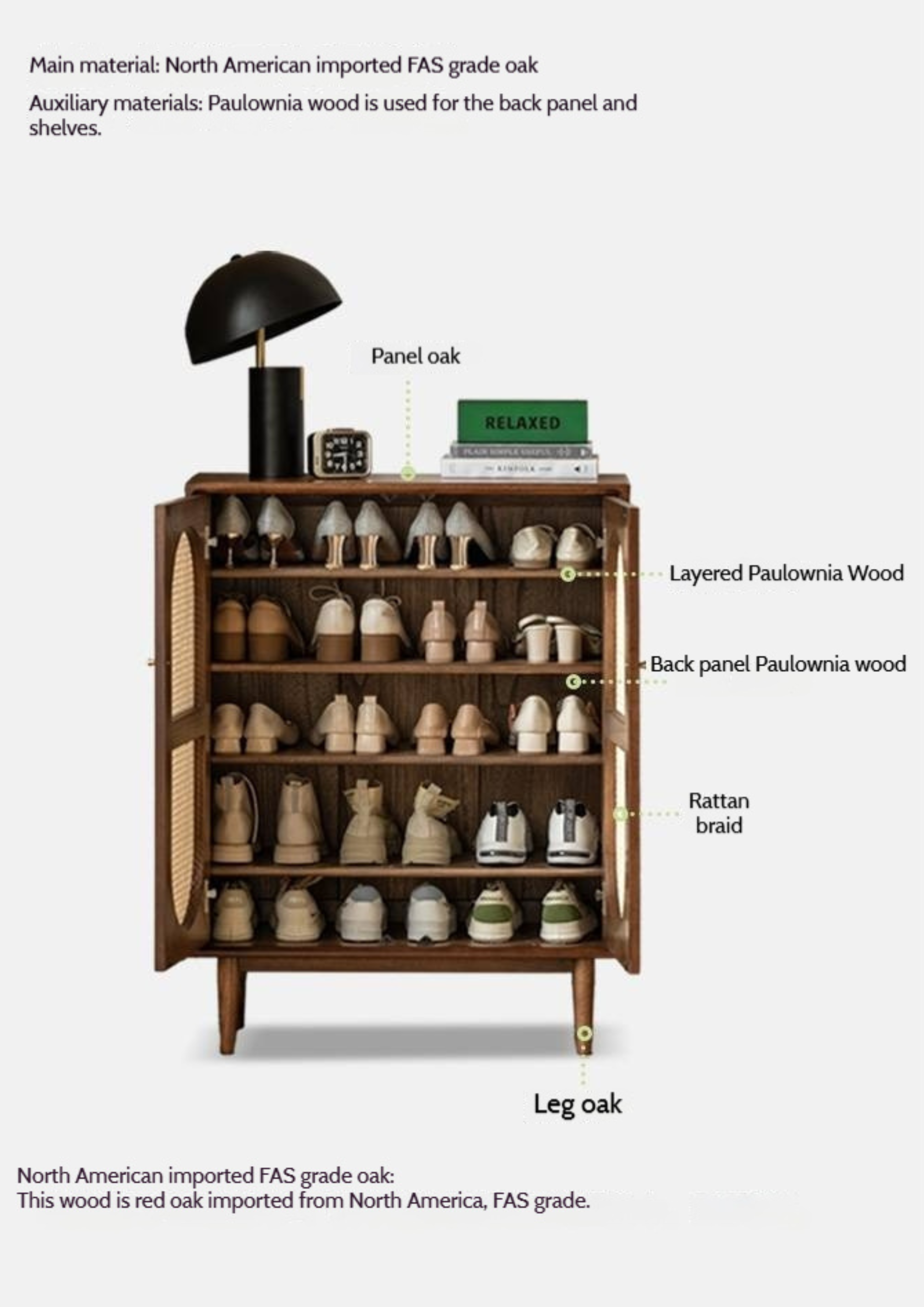 Oak Solid Wood Rattan Wall-Mounted Shoe Cabinet