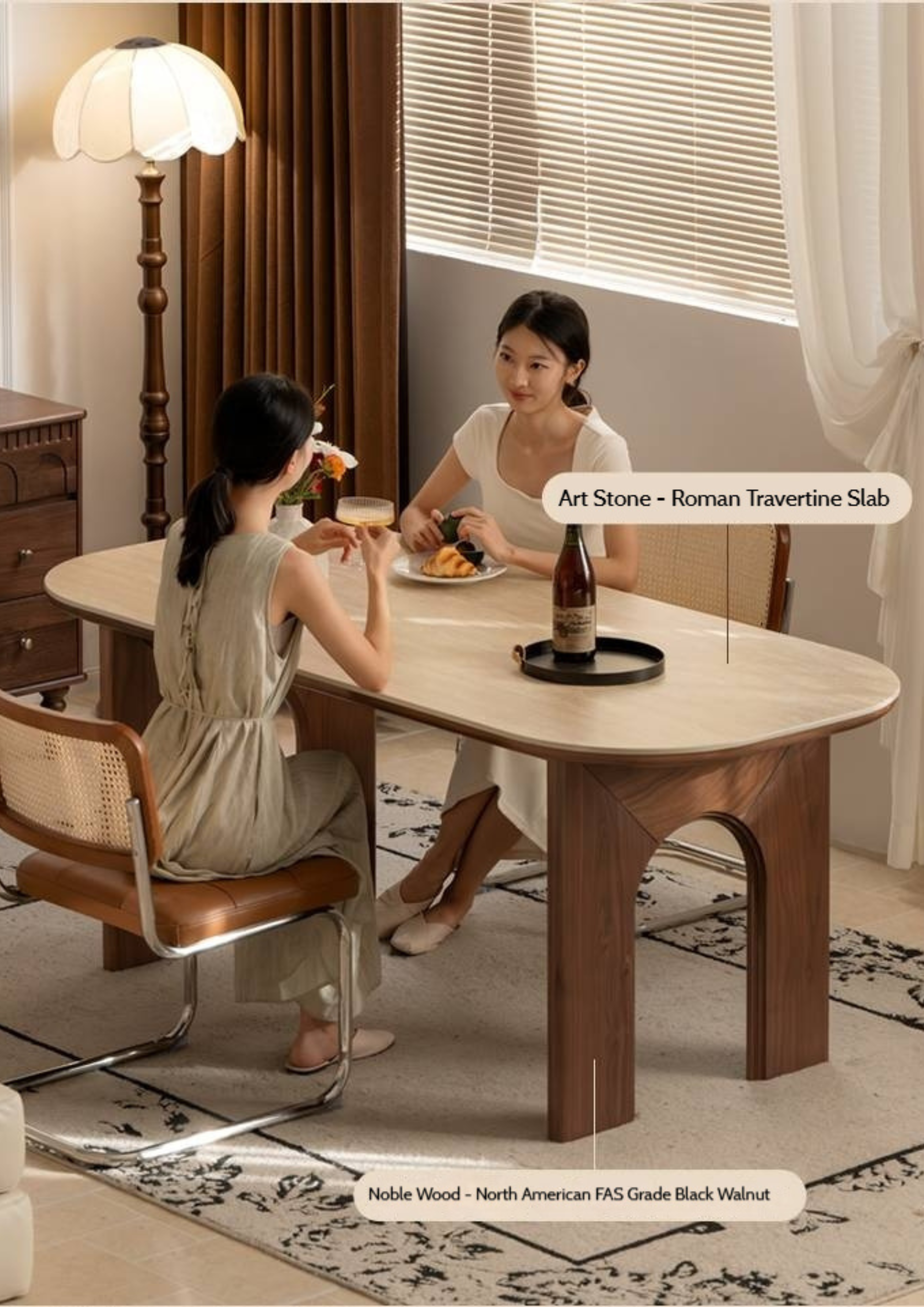 Black Walnut, Oak Solid Wood French Retro Style Dining Table