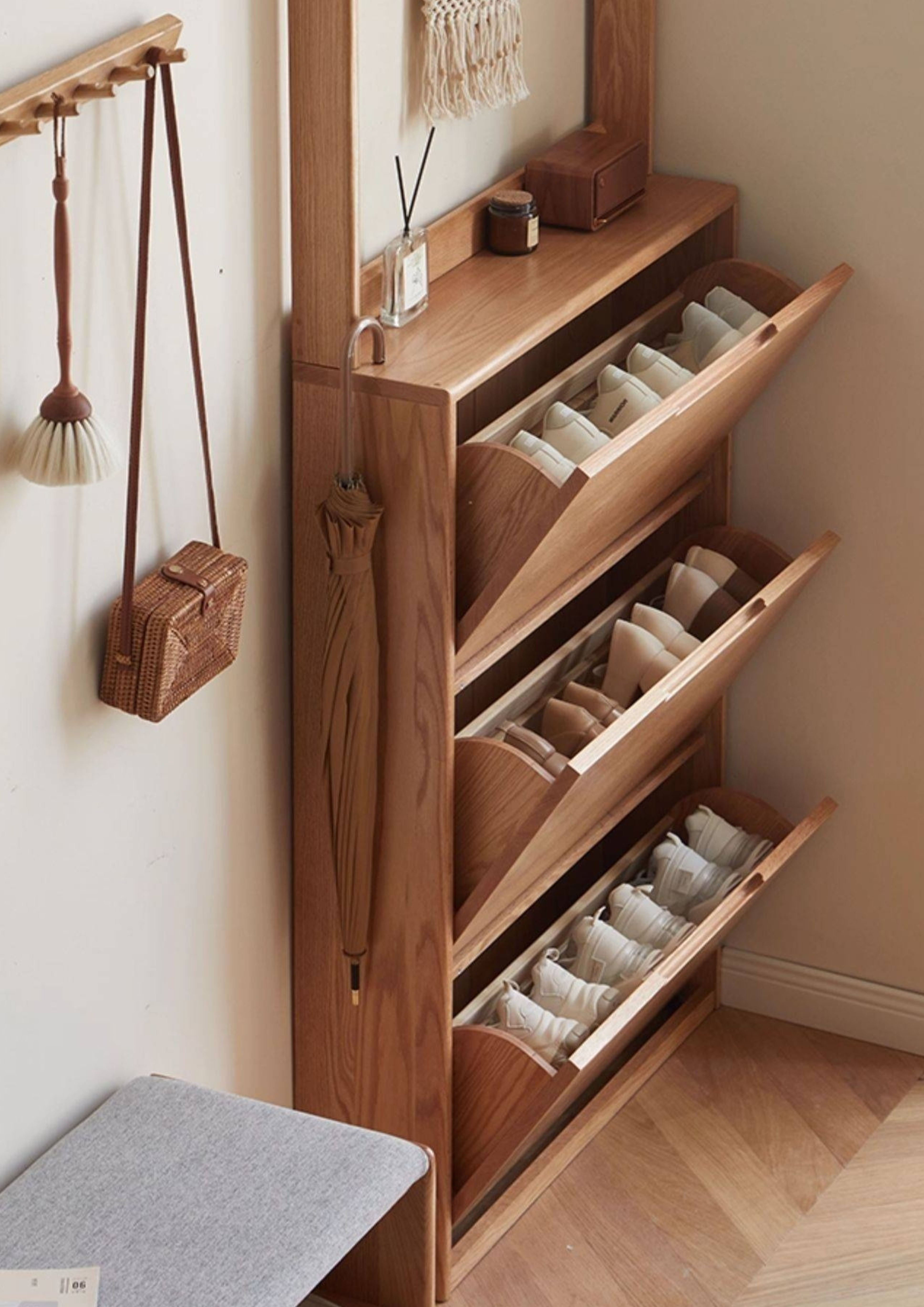 Oak, Poplar Solid Wood Ultra Thin Shoe Cabinet