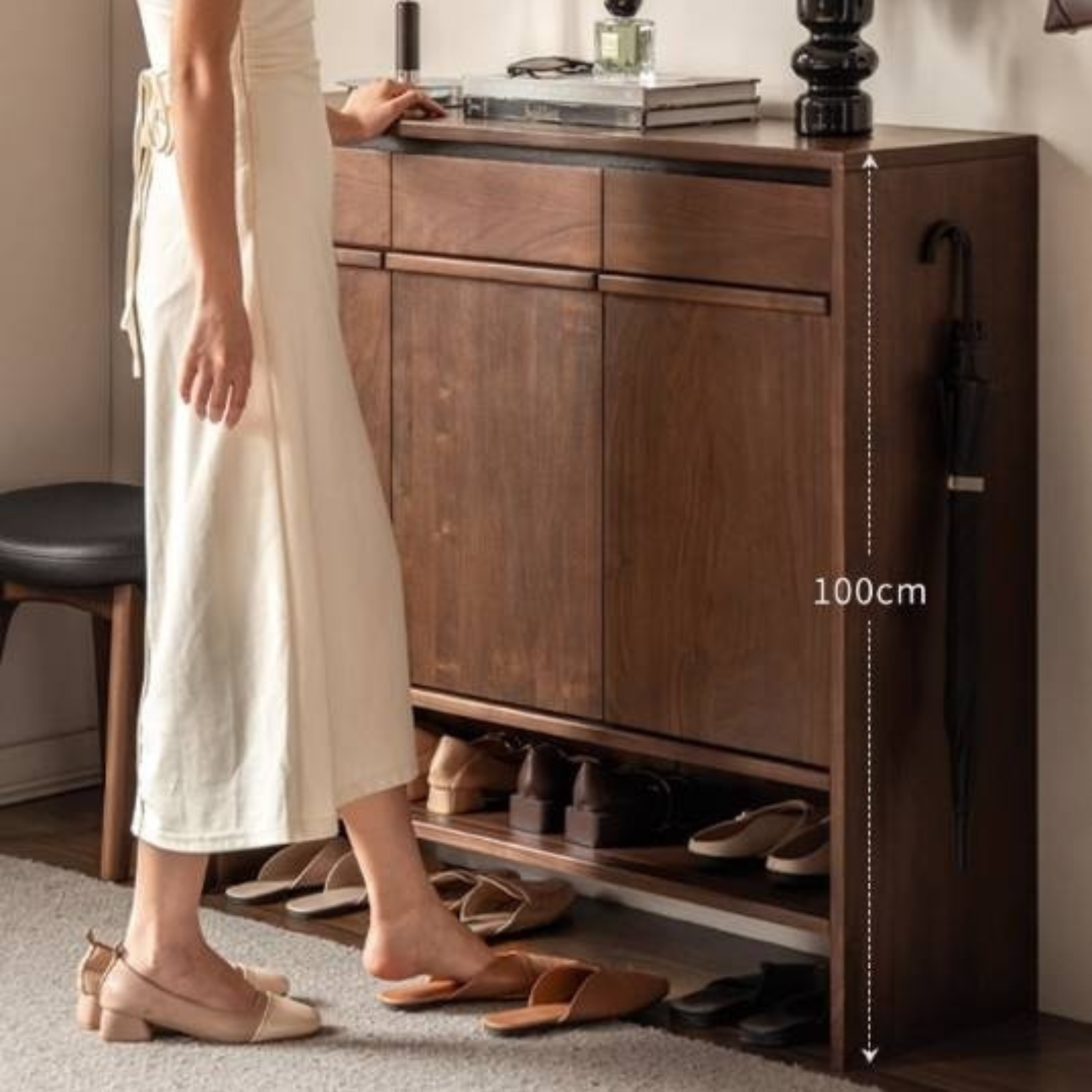 Black Walnut, Oak Solid Wood Italian Light Luxury Shoe Cabinet