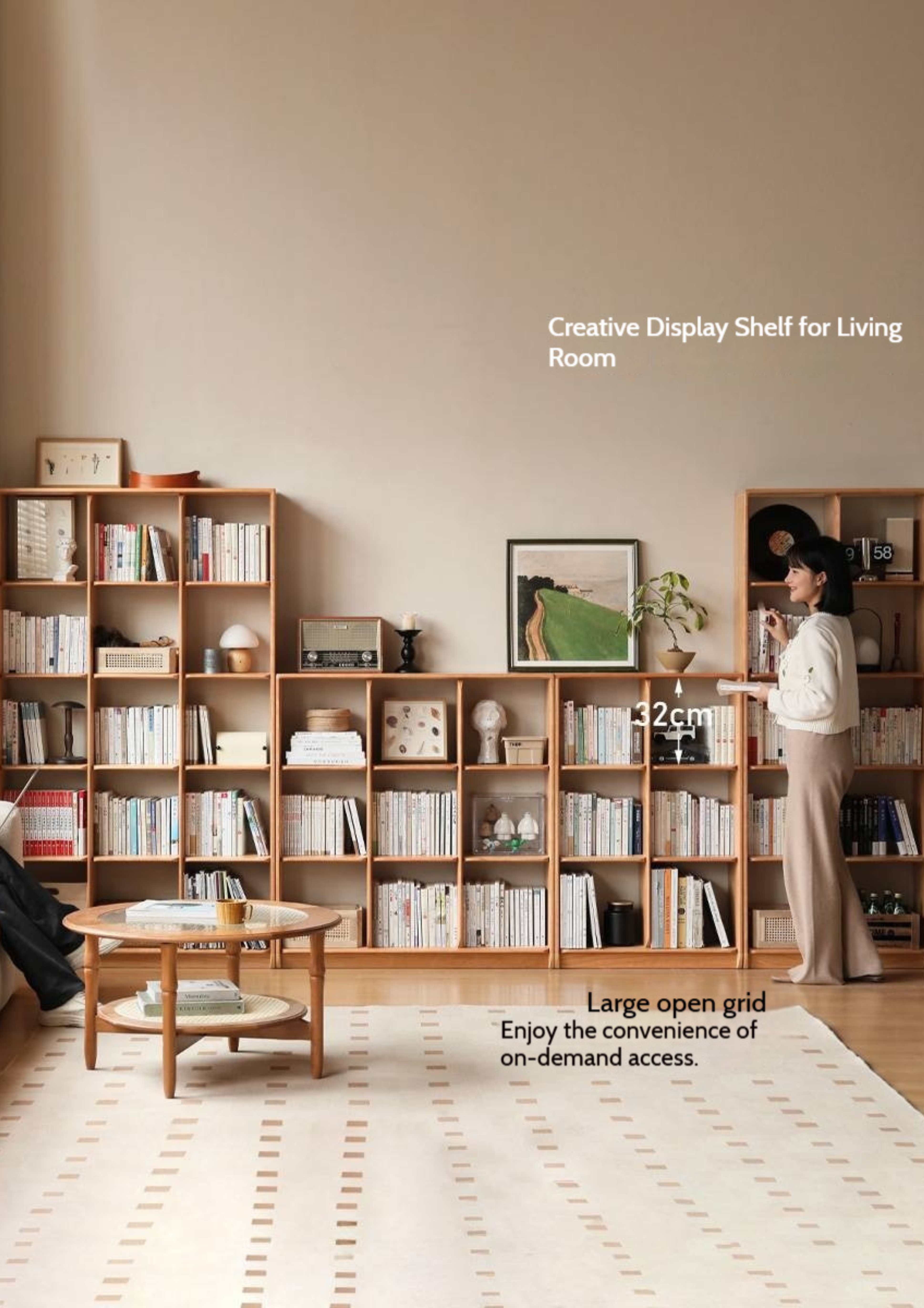 Cherry Solid Wood Vintage Bookshelf