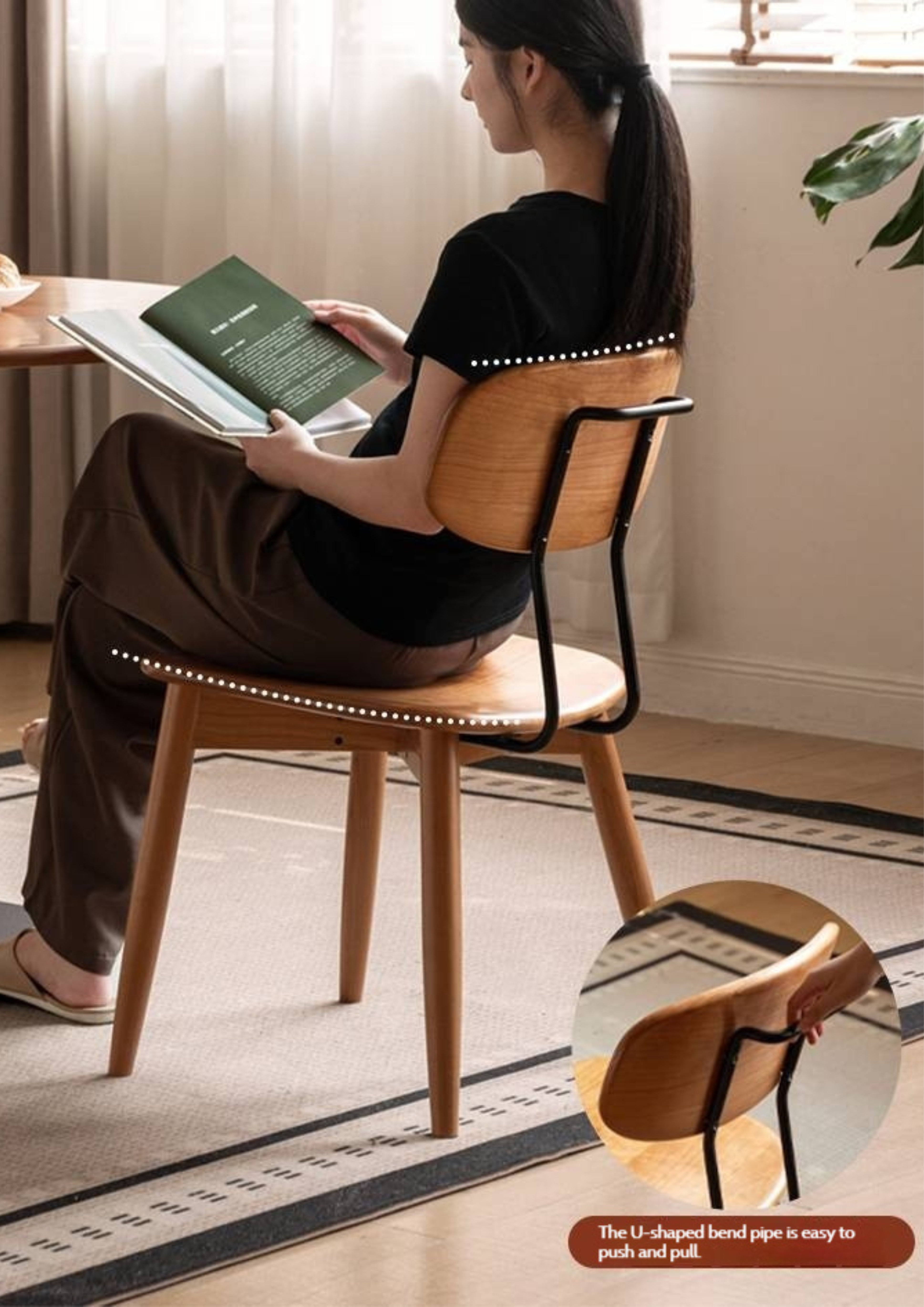 Set 4 pcs Cherry Solid Wood Bauhaus Style Retro Dining Chair