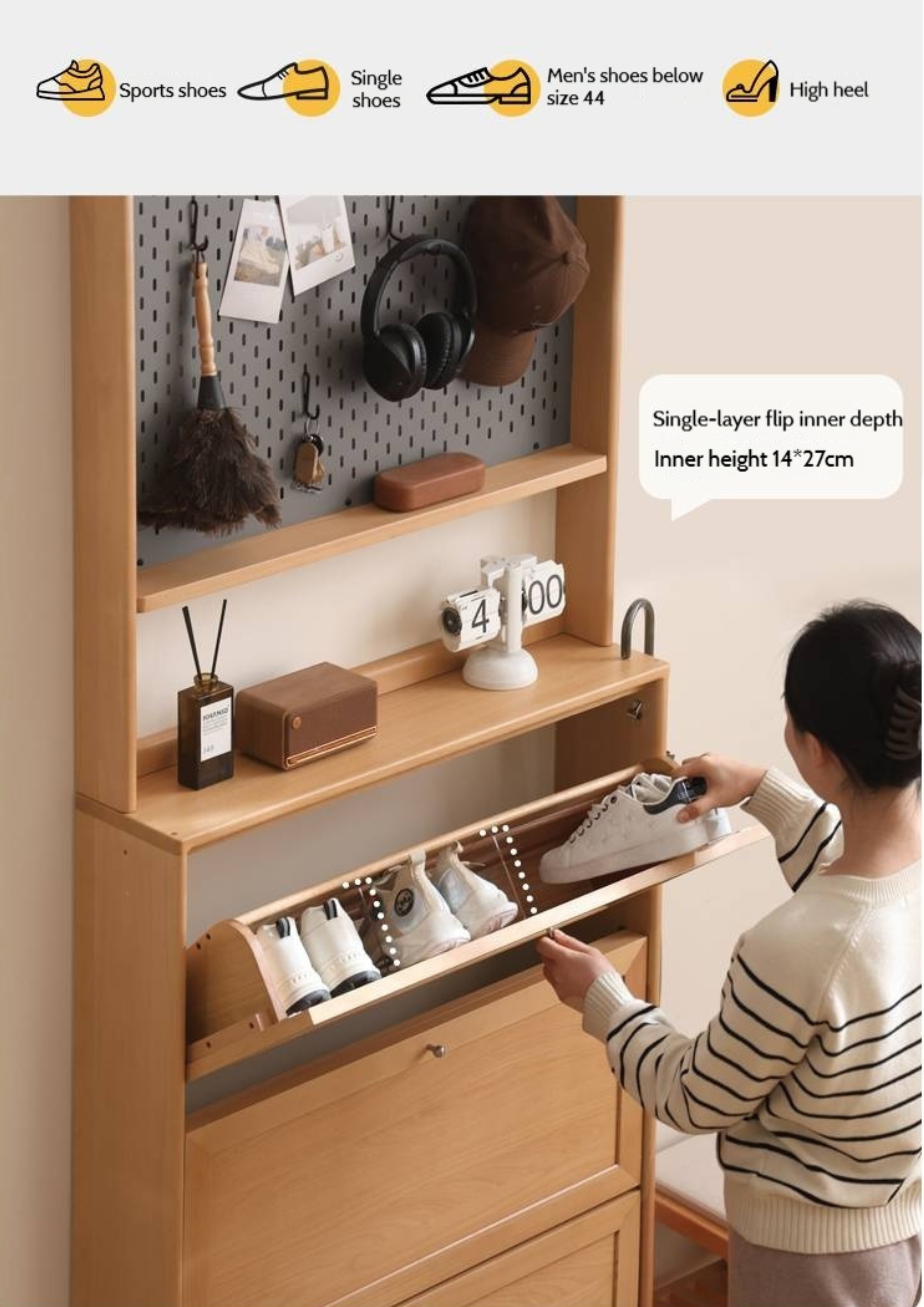 Beech Solid Wood Ultra-Thin Flip Bucket Shoe Cabinet