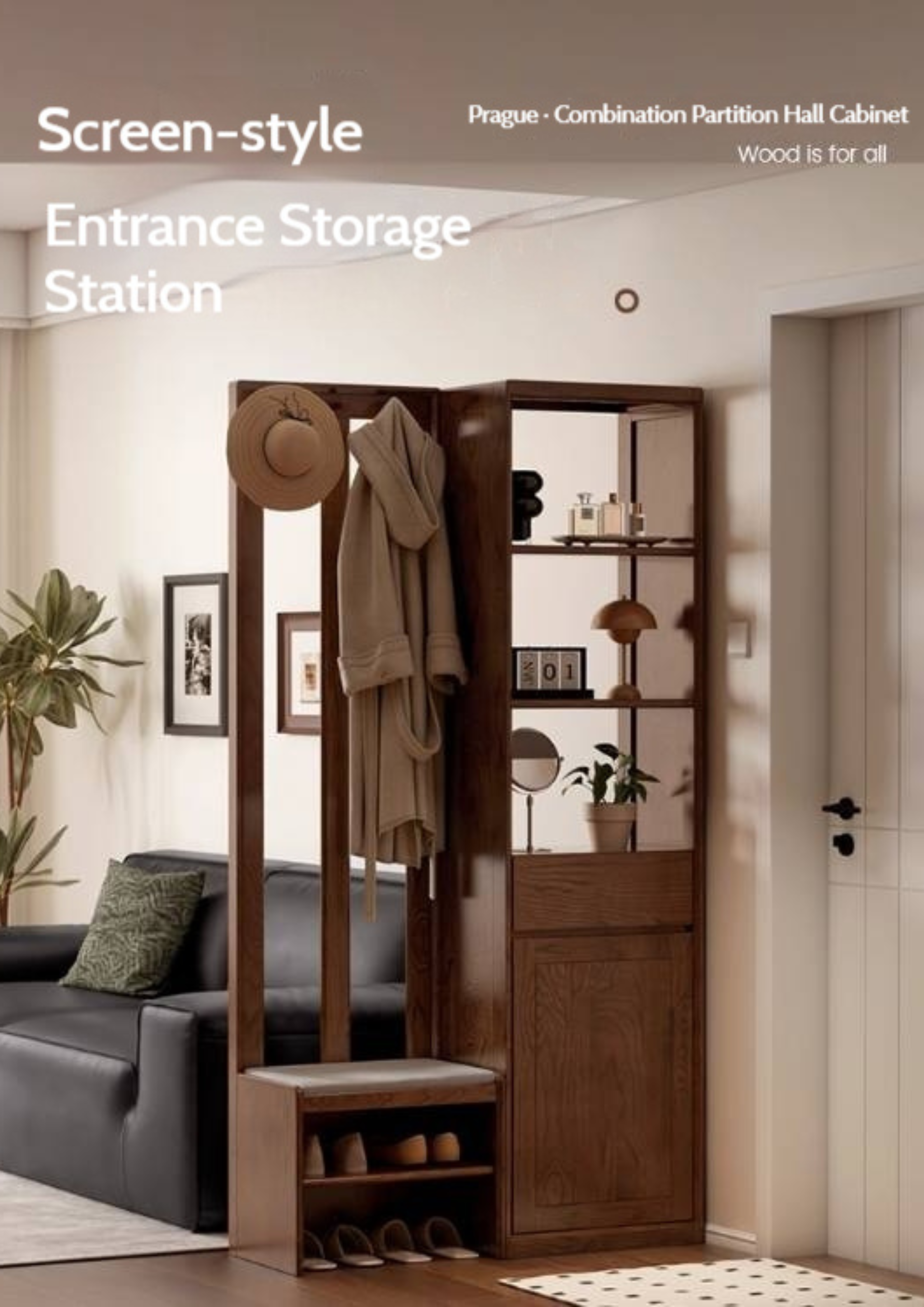 Oak Solid Wood Porch Cabinet Shoe Cabinet Integrated