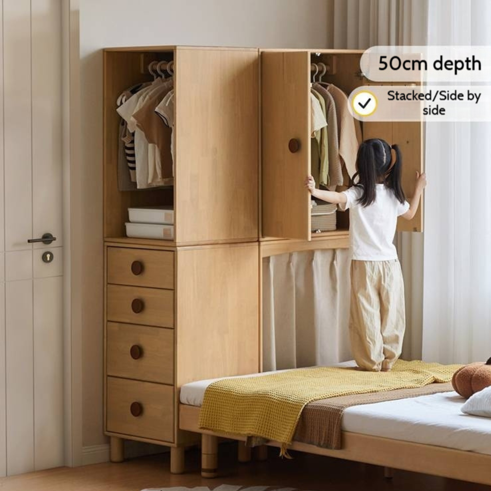 Solid Rubberwood Children's Wardrobe