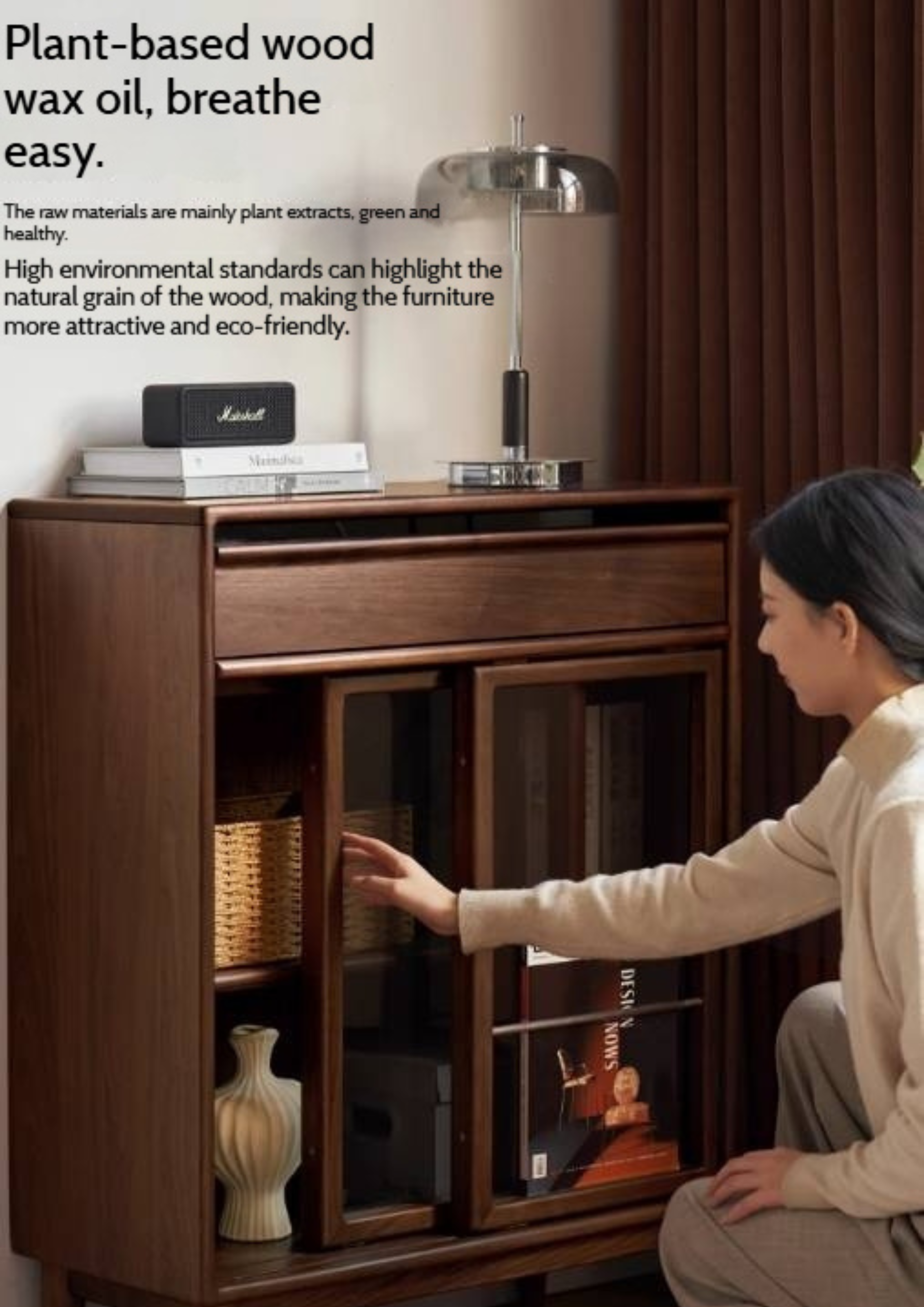 Black Walnut Solid Wood Modern Side Cabinet