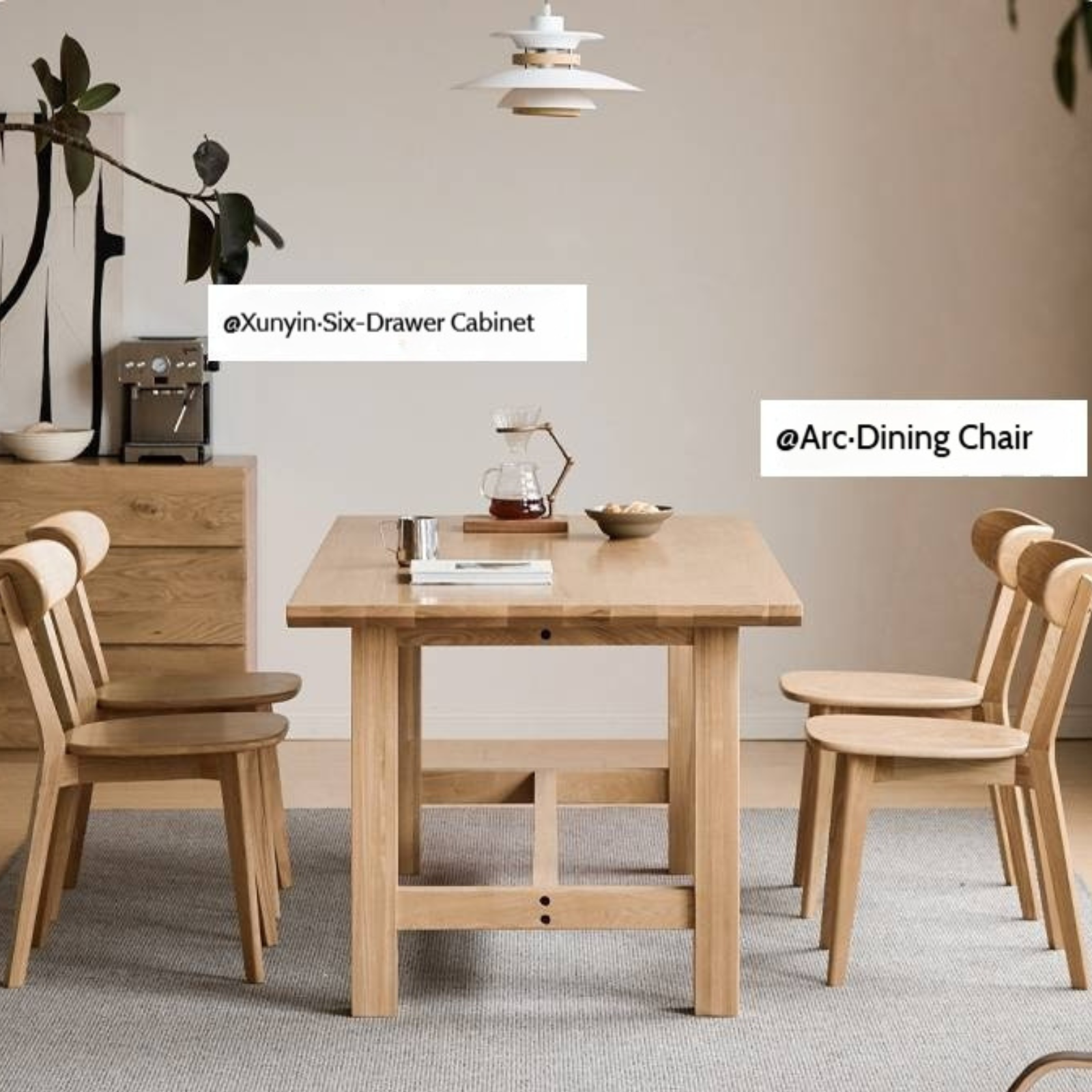 Ash Solid Wood Wabi Sabi Style Dining Table