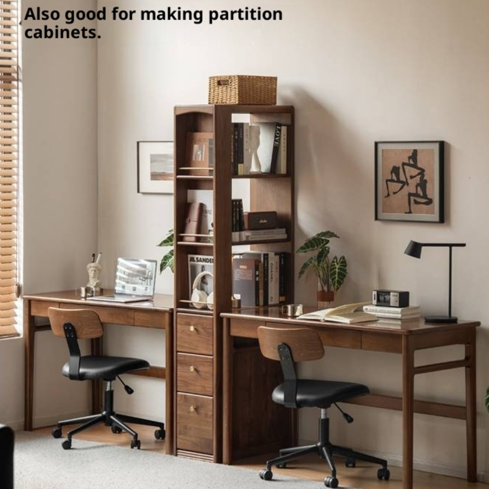 Black Walnut, Oak Solid Wood Narrow Bookcase