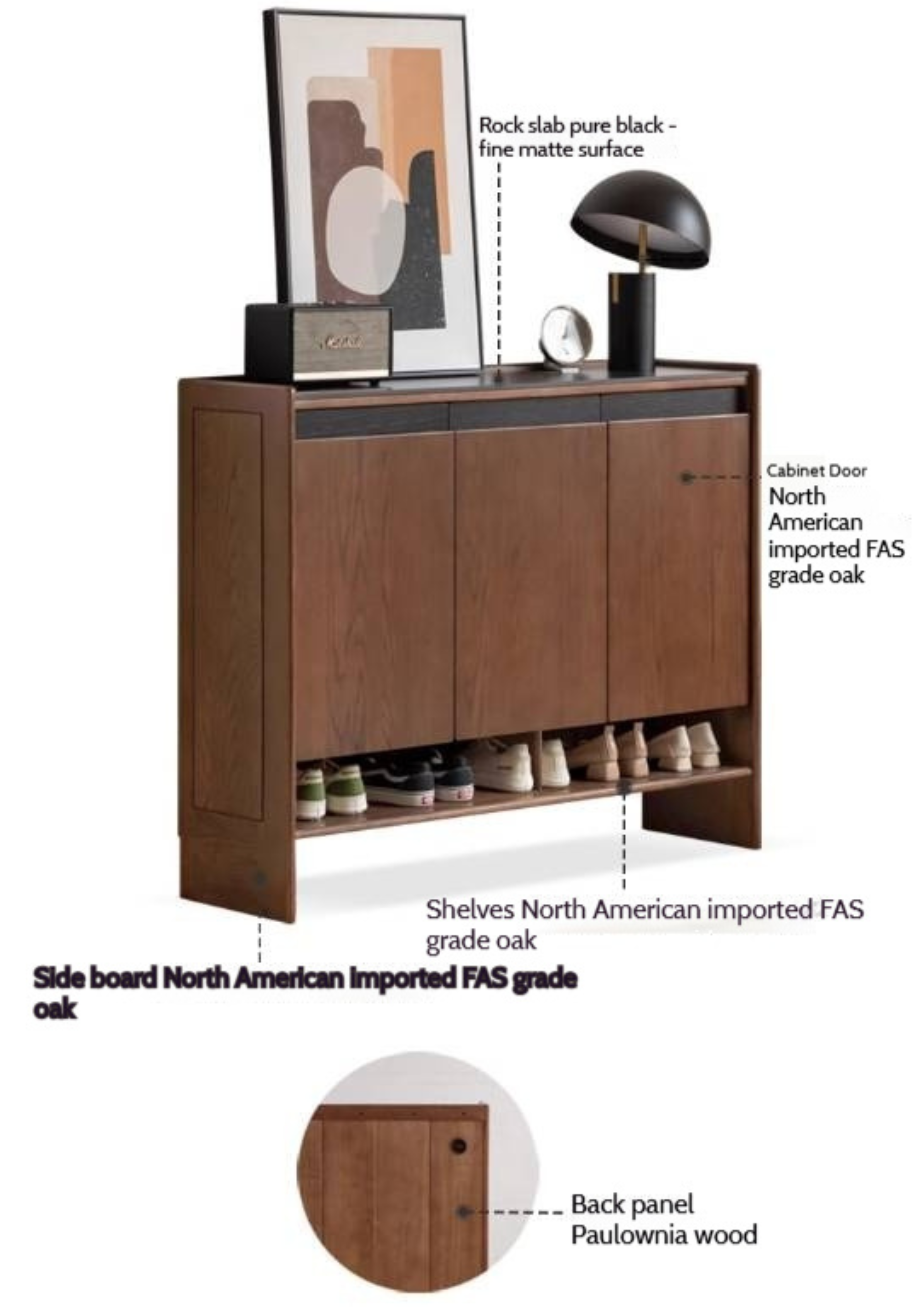 Oak Solid Wood Modern Rock Board Shoe Cabinet