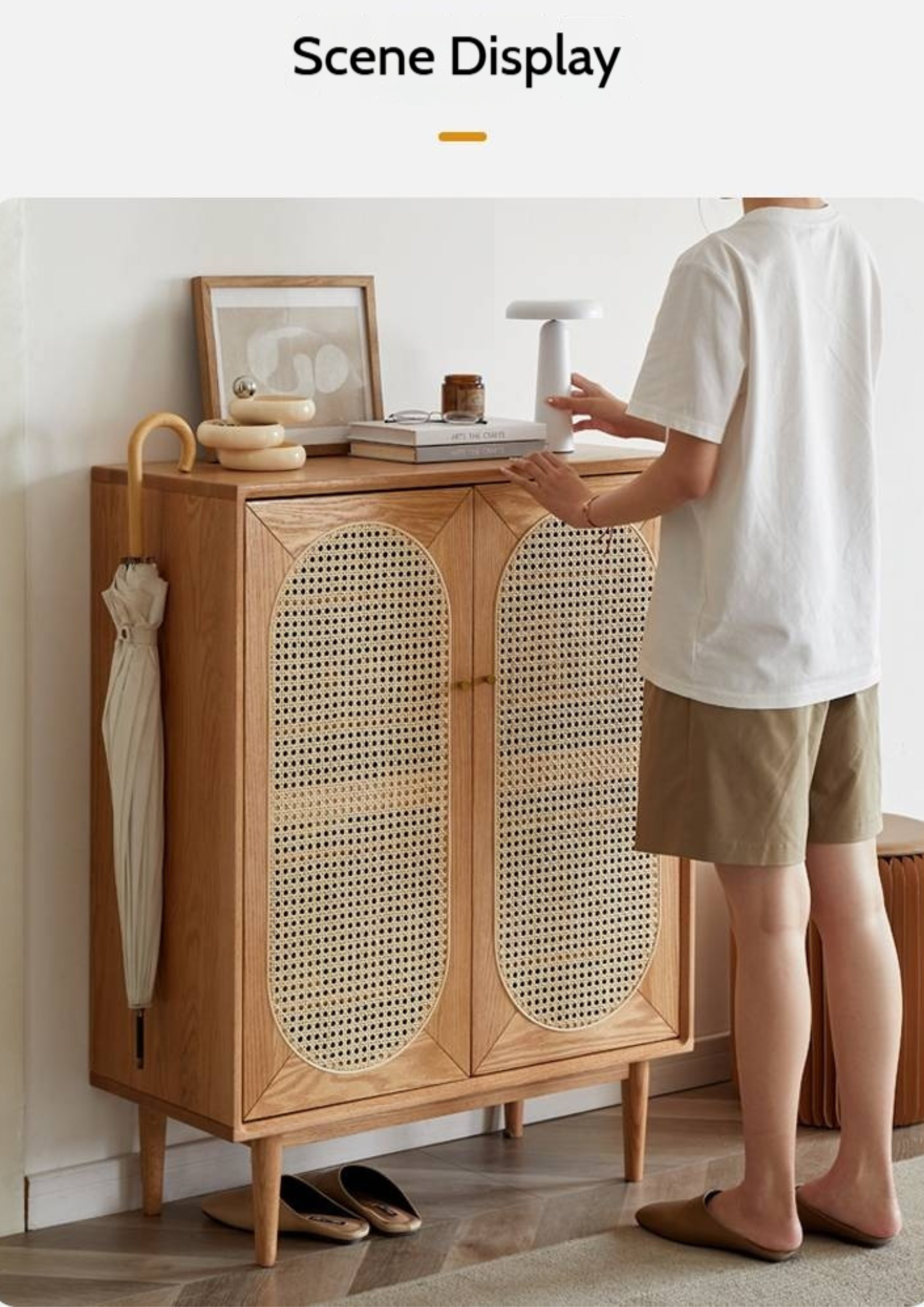 Oak Solid Wood Rattan Shoe Cabinet
