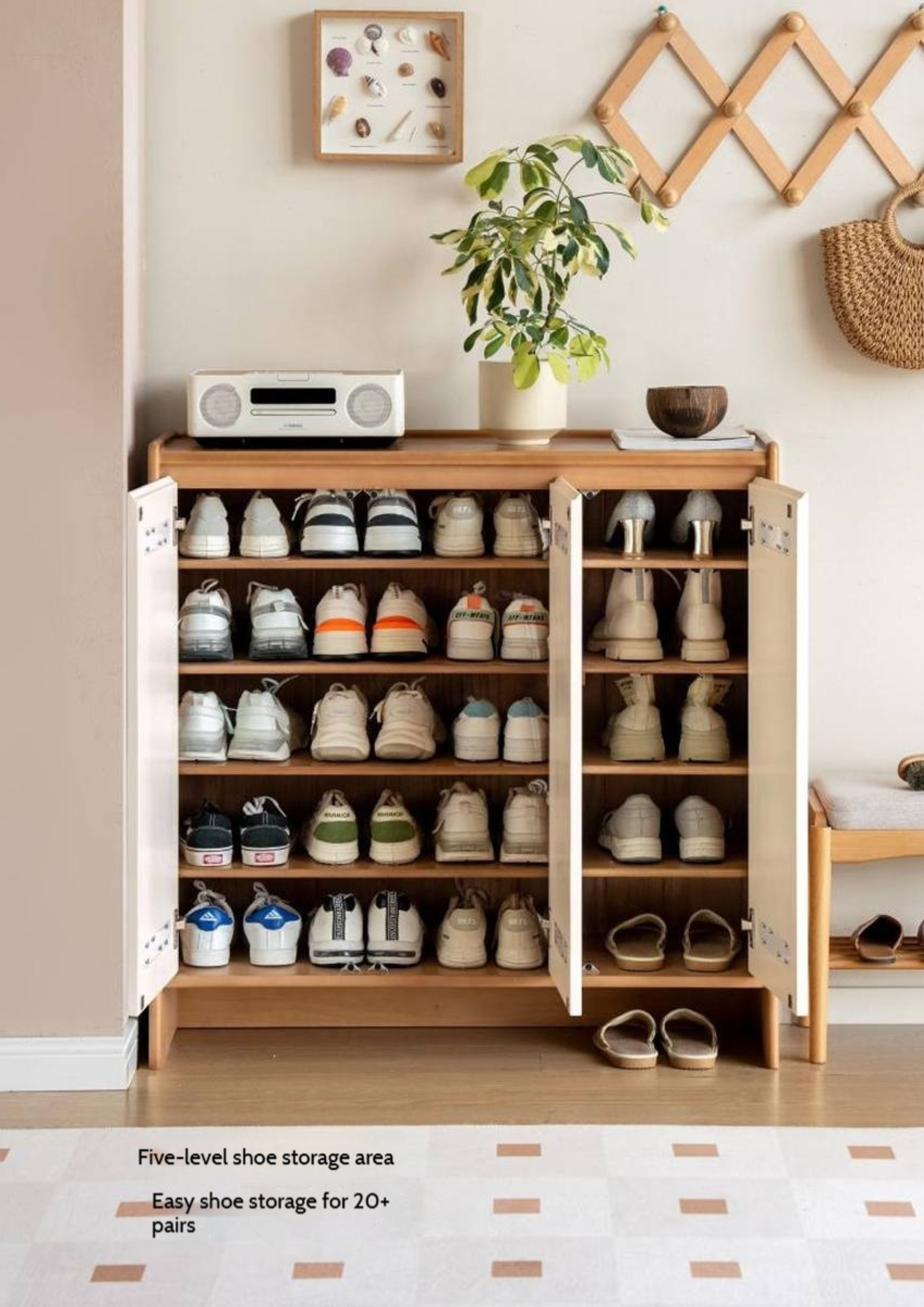 Solid Rubber Wood, Poplar Solid Wood Shoe Cabinet