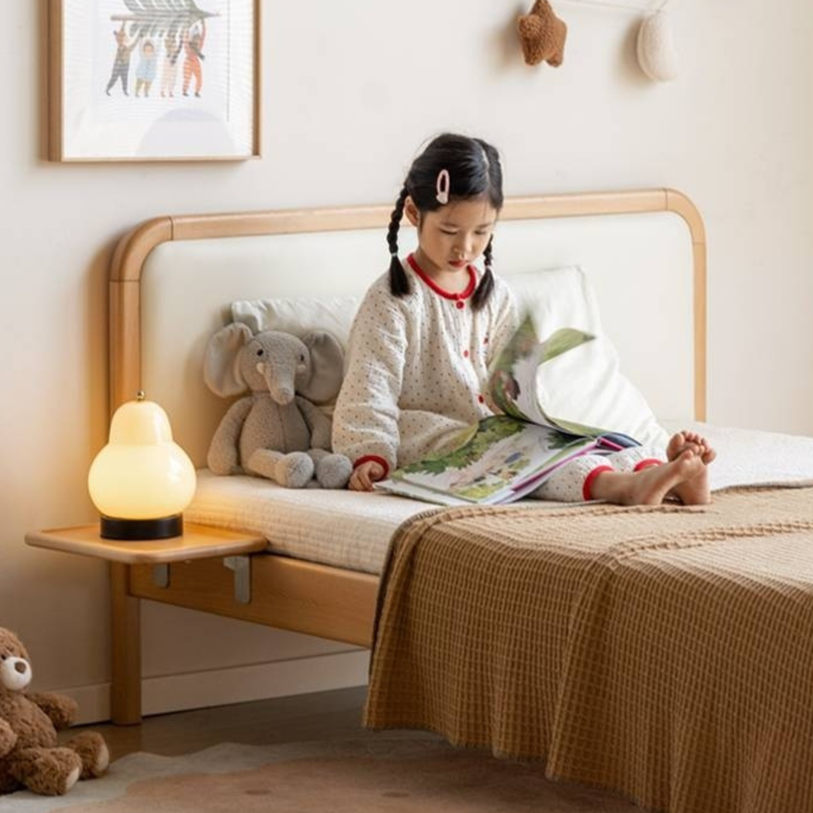 Beech Solid Wood Children's Floating Storage Bedside Shelf