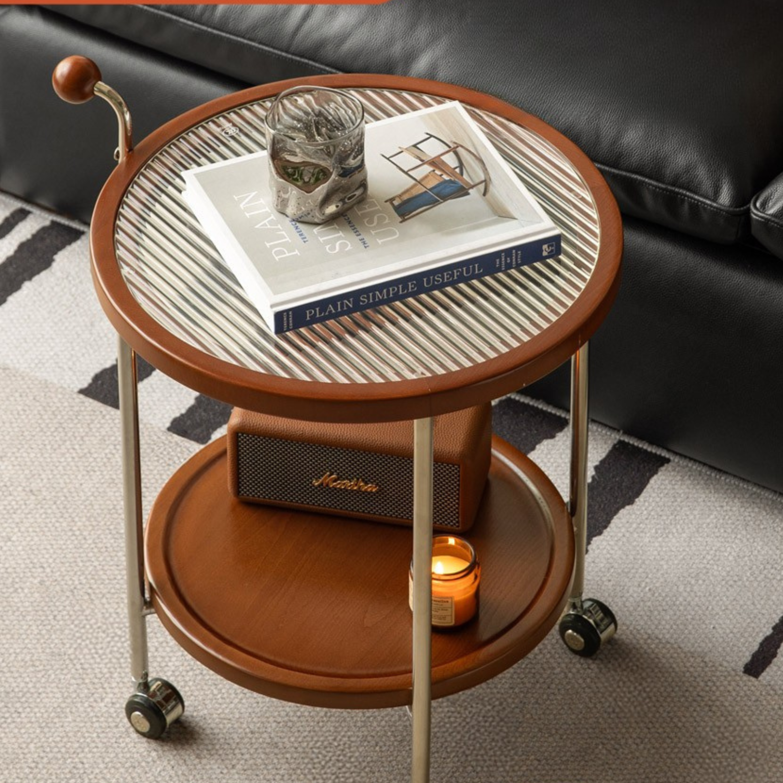 Beech Solid Wood Vintage Style Double Layer Glass Coffee Table