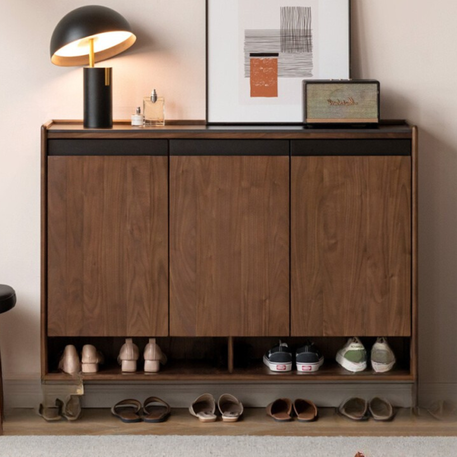 Black Walnut, Oak Solid Wood Italian Style Light Luxury Shoe Cabinet