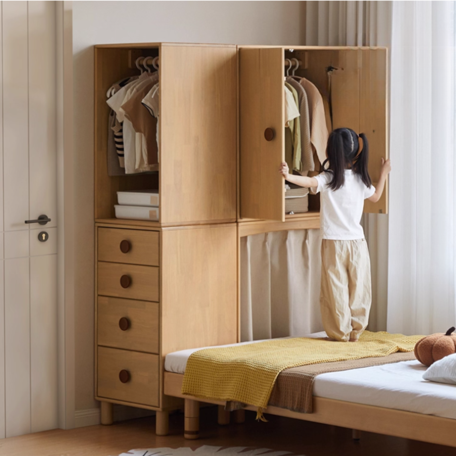 Solid Rubberwood Children's Wardrobe