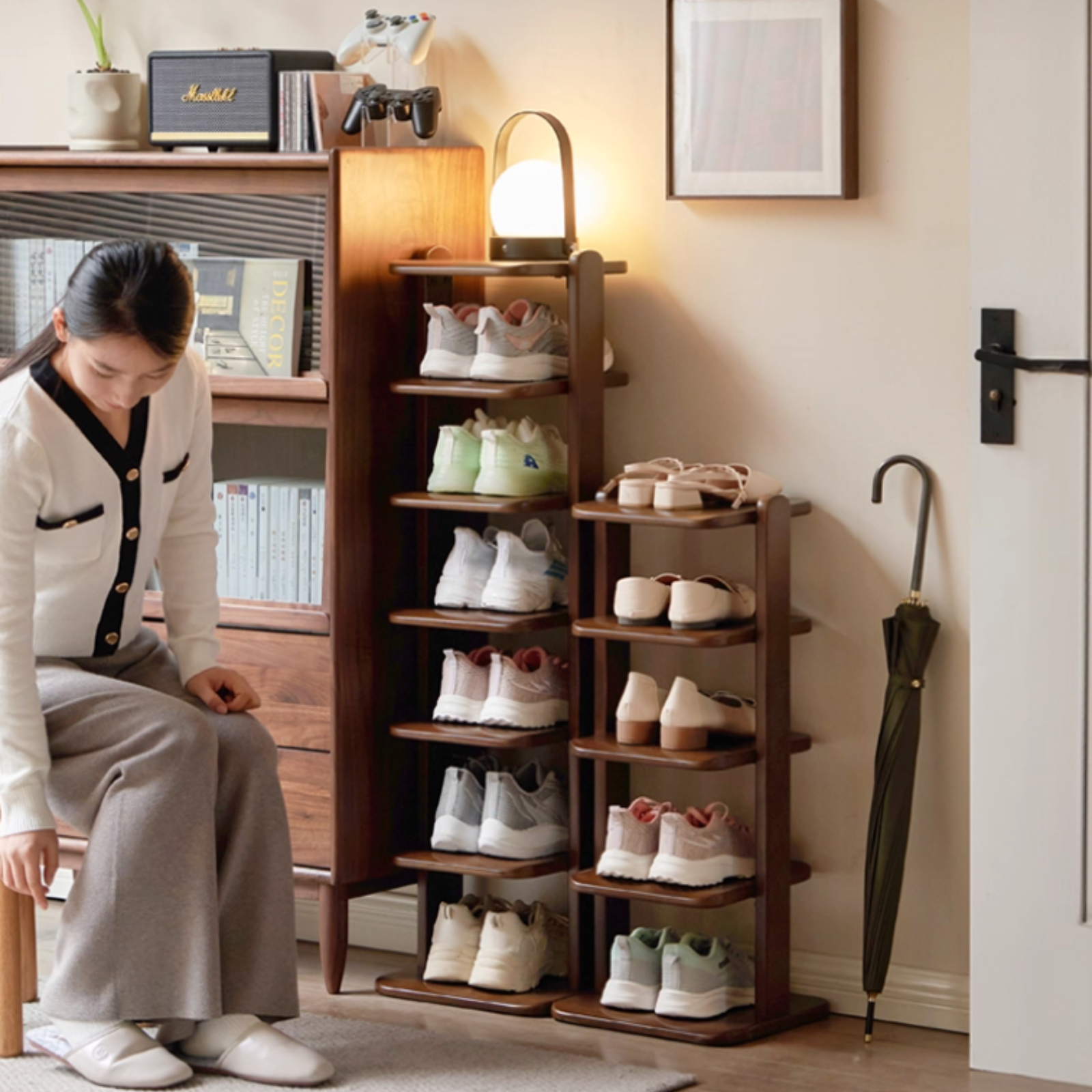 Beech, Rubberwood Solid Wood Ultra-Narrow Shoe Cabinet