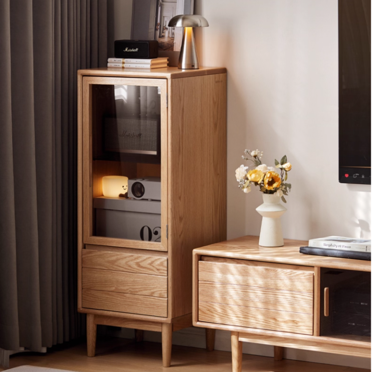 Oak Solid Wood Modern Simple Storage Side Cabinet.