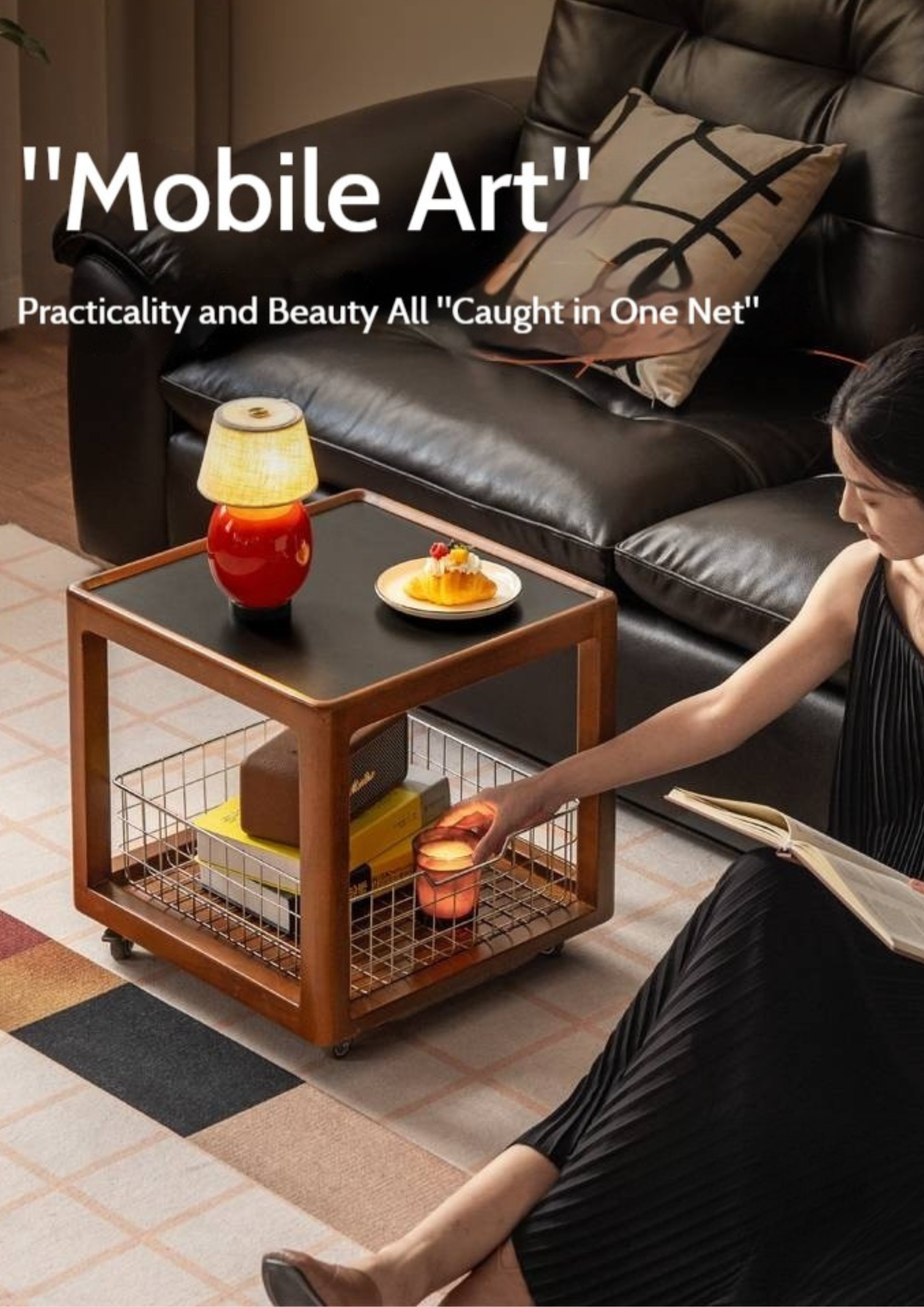 Poplar Solid Wood Movable Vintage Slab Side Table