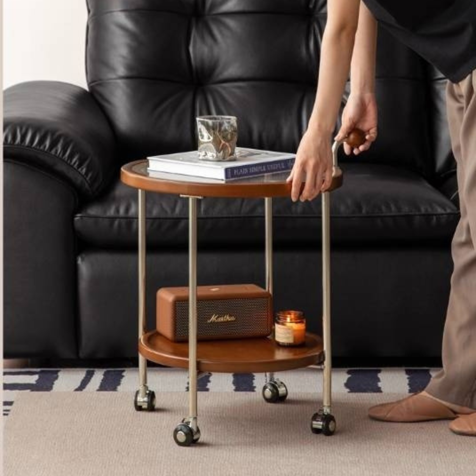 Beech Solid Wood Vintage Style Double Layer Glass Coffee Table