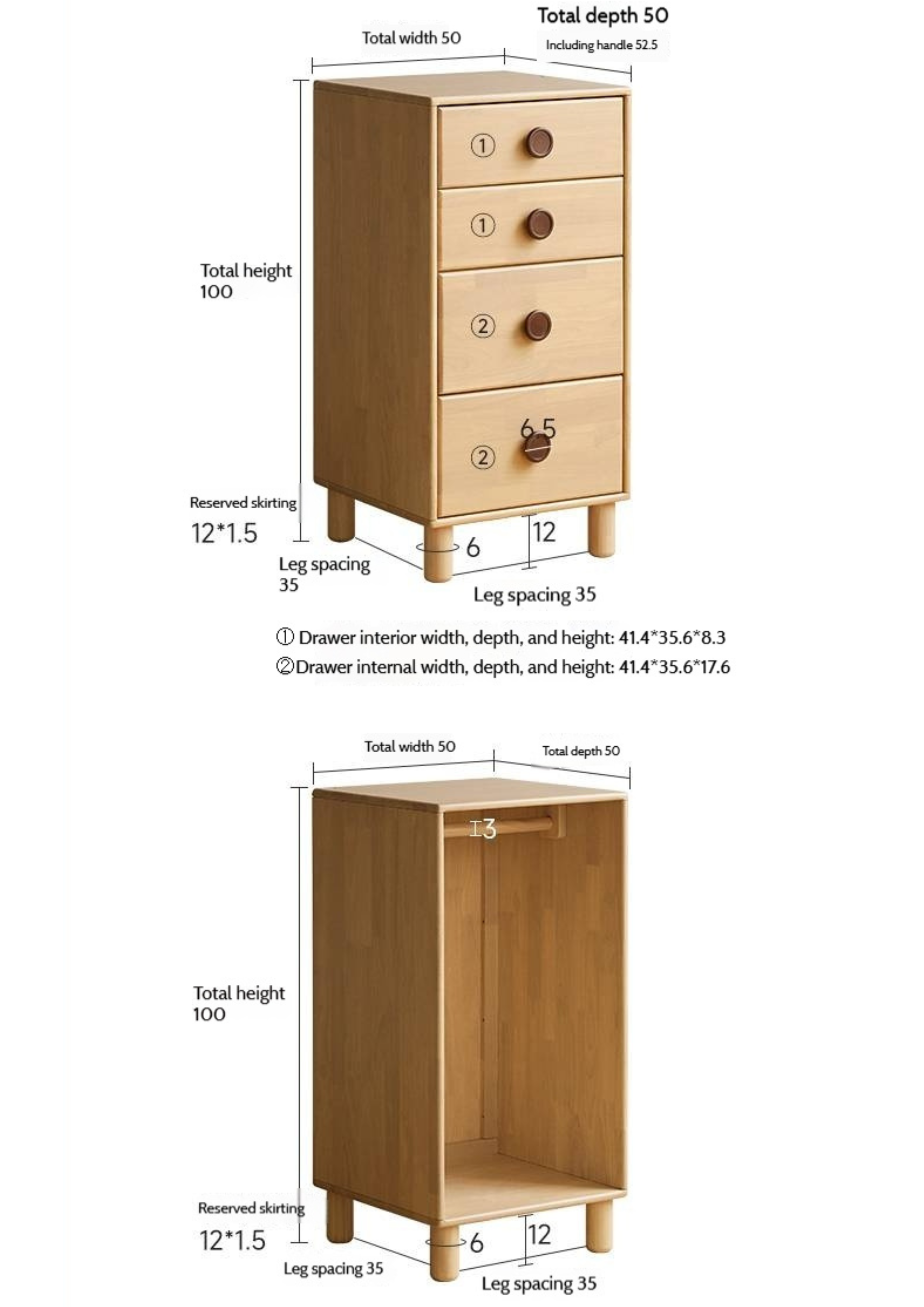 Solid Rubberwood Children's Wardrobe