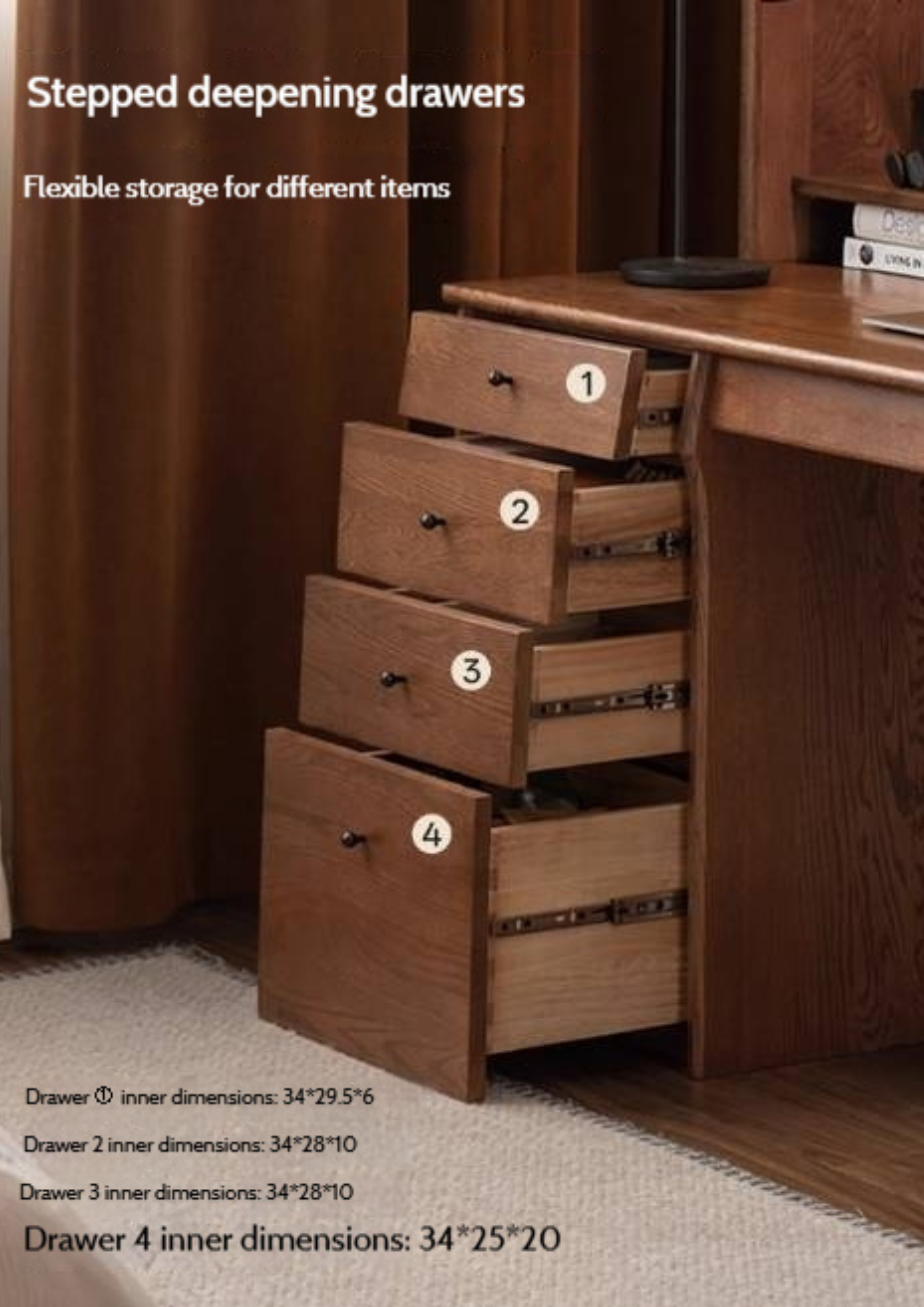 Oak Solid Wood Computer Desk With Shelf